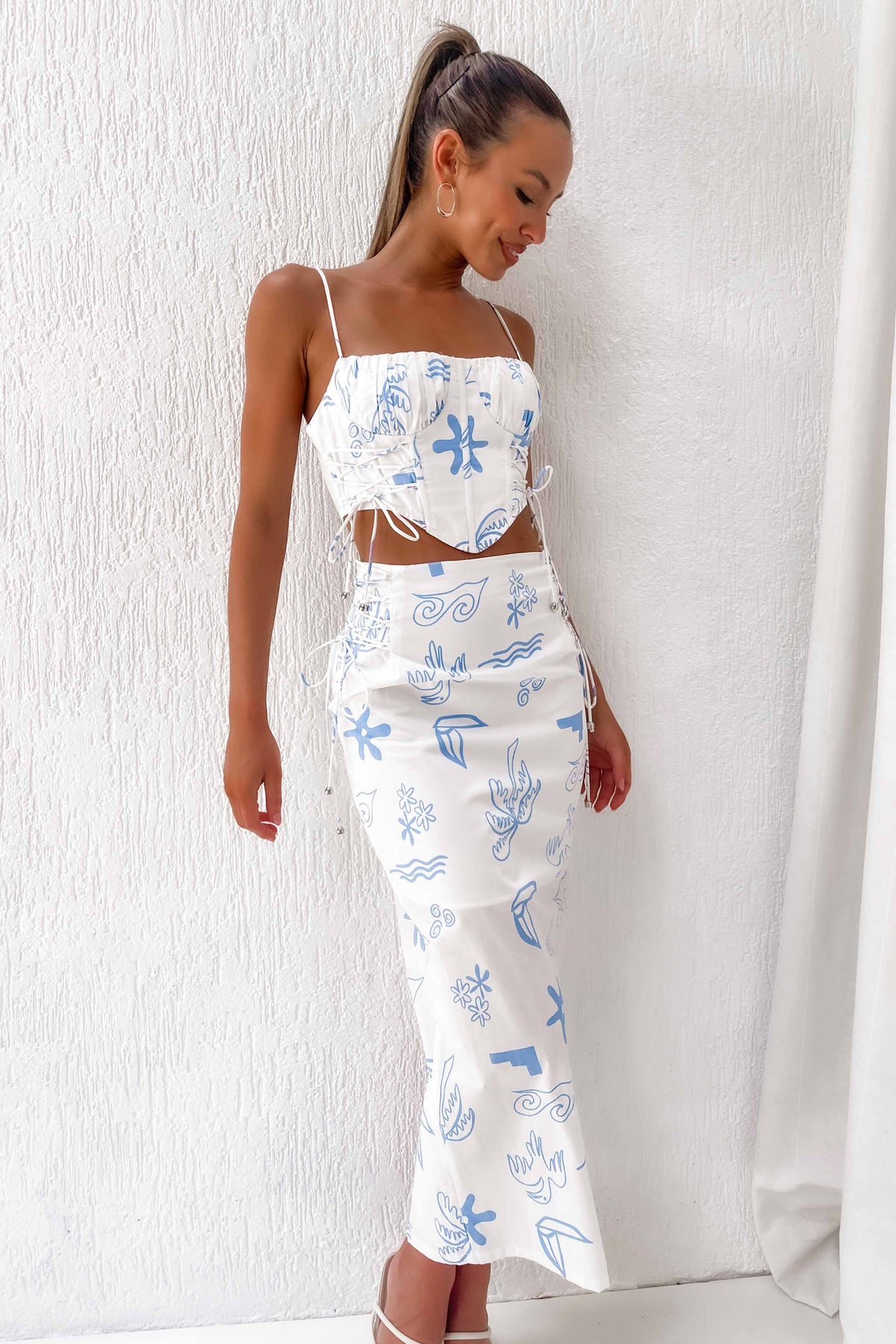 Constant Love Skirt, BLUE, BOTTOMS, COTTON &amp; POLYESTER, COTTON AND POLYESTER, HIGH WAISTED, MIDI SKIRT, new arrivals, POLYESTER AND COTTON, SKIRTS, , -MISHKAH