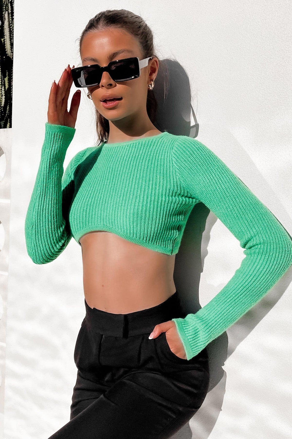Covey Top, BASIC TOPS, CROP TOPS, GREEN, LONG SLEEVE, TOP, TOPS, VISCOSE &amp; POLYESTER &amp; NYLON, VISCOSE AND NYLON AND POLYESTER, Our New Covey Top Is Now Only $50.00 Exclusive At Mishkah, Our New Covey Top is now only $50.00-We Have The Latest Women&#39;s Tops @ Mishkah Online Fashion Boutique-MISHKAH