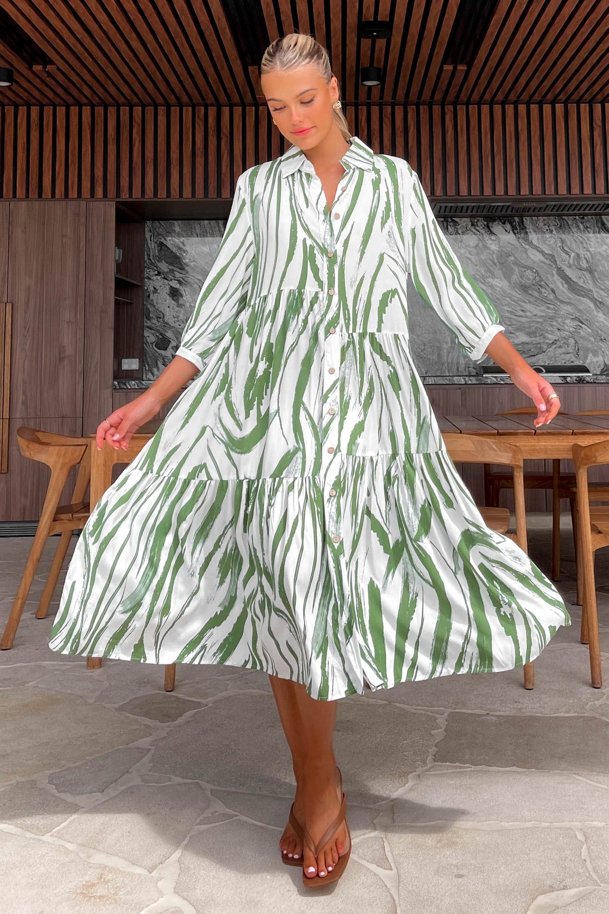 Cyah Dress, DRESS, DRESSES, GREEN, LONG SLEEVE, MIDI DRESS, new arrivals, RAYON, , -MISHKAH