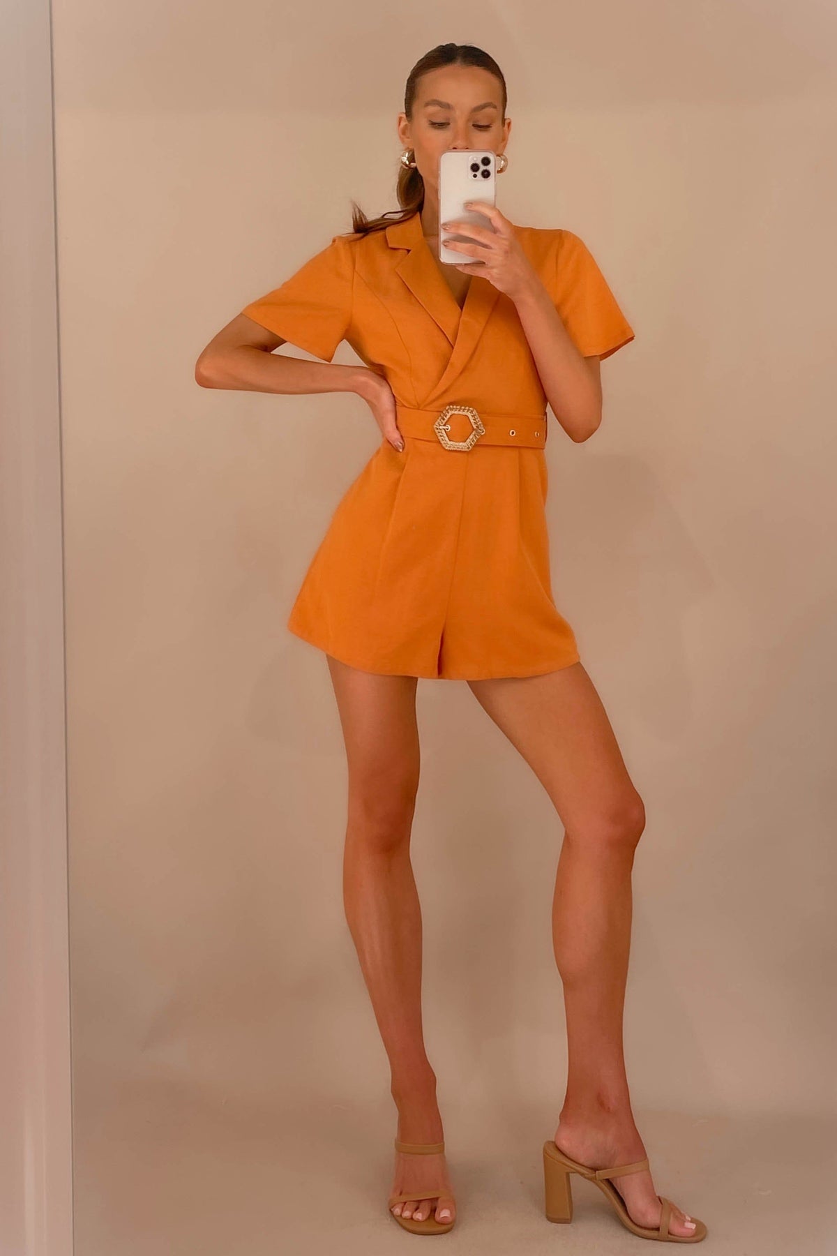 Dandy Playsuit, FLAX &amp; RAYON &amp; COTTON, FLAX AND RAYON AND COTTON, new arrivals, ORANGE, PLAYSUIT, PLAYSUITS, , -MISHKAH
