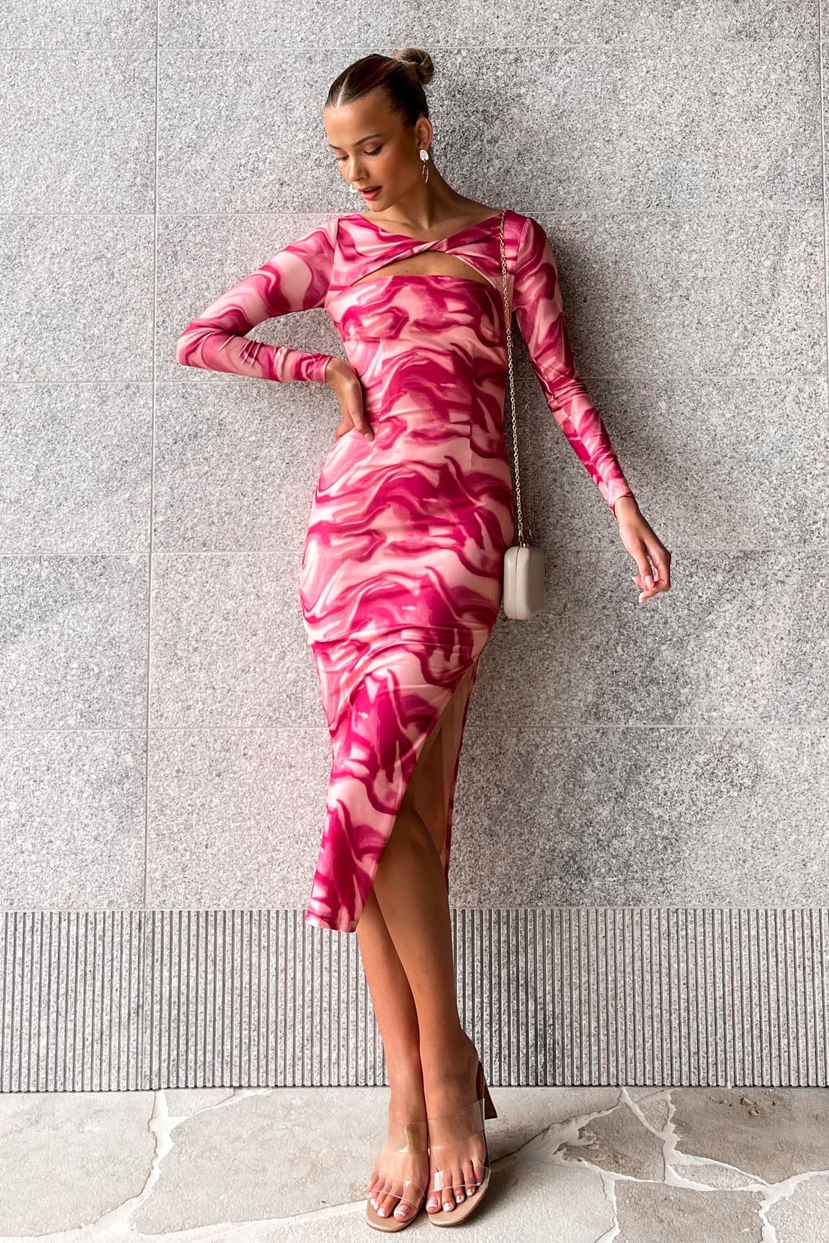 Darby Dress, BODYCON, DRESS, DRESSES, LONG SLEEVE, MIDI DRESS, new arrivals, PINK, POLYESTER AND SPANDEX, , -MISHKAH