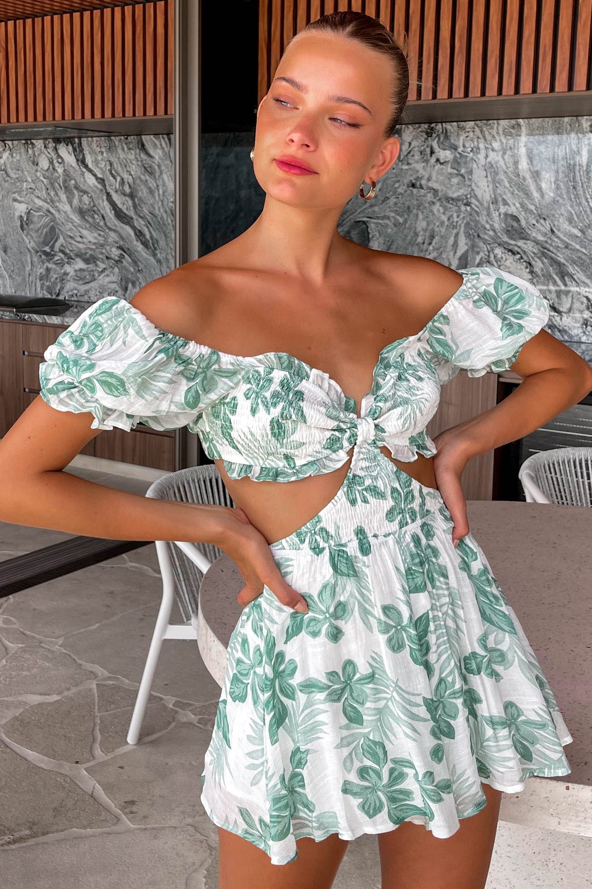 Darcie Playsuit, COTTON &amp; POLYESTER, COTTON AND POLYESTER, FLORAL, FLORALS, GREEN, new arrivals, PLAYSUIT, PLAYSUITS, POLYESTER AND COTTON, , -MISHKAH