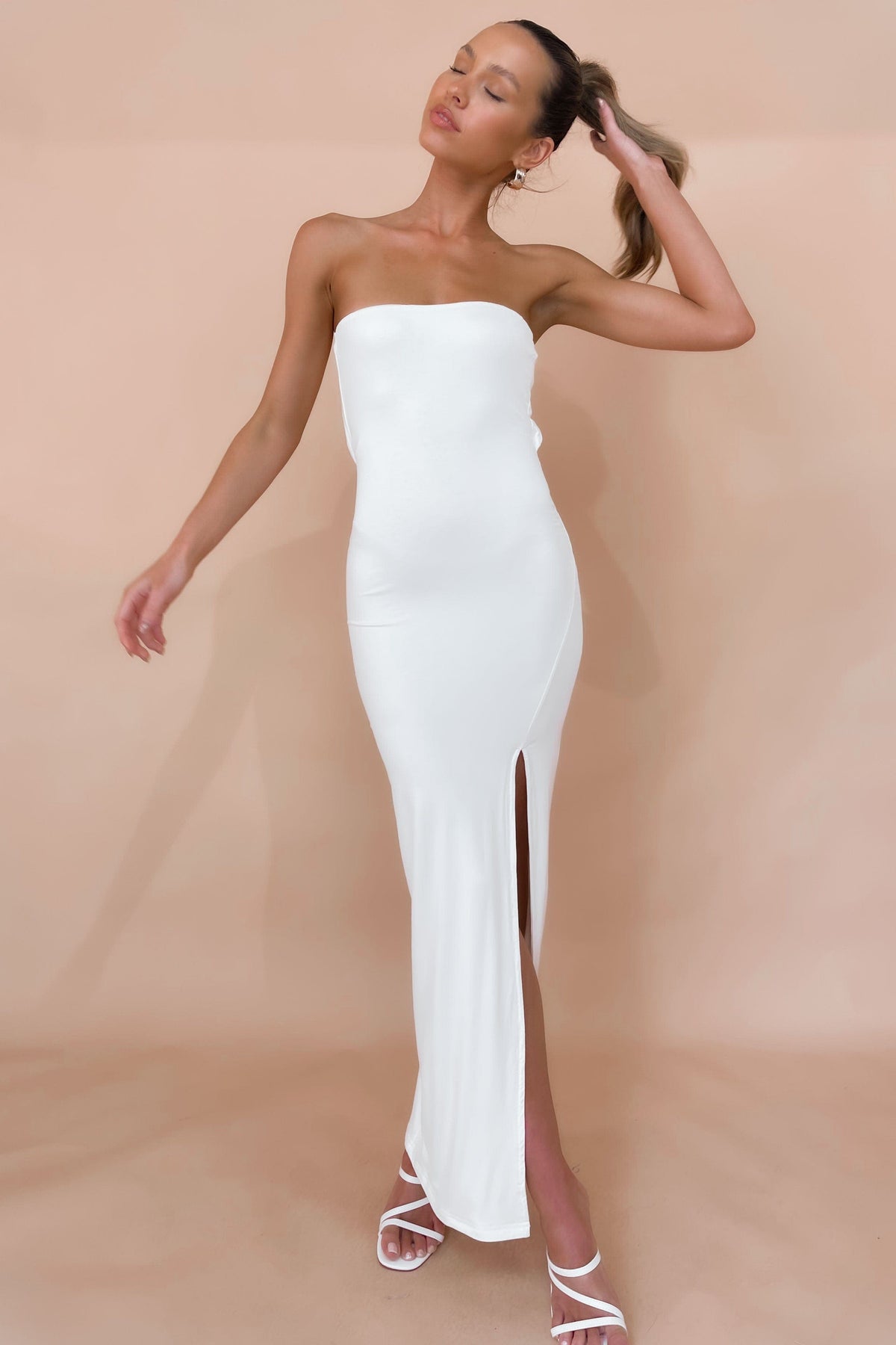 Dawsin Dress, BODYCON, COTTON, DRESS, DRESSES, MAXI DRESS, new arrivals, STRAPLESS, WHITE, , -MISHKAH