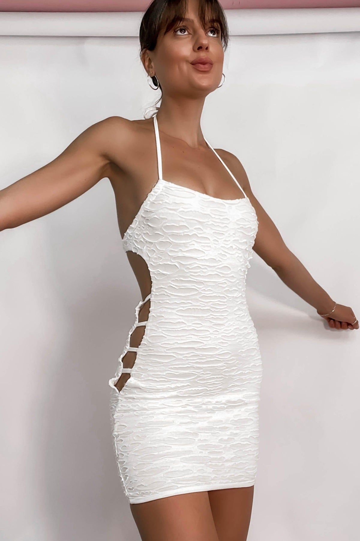 Dissia Dress, BASICS, BODYCON, COTTON, CUT OUT, DRESS, DRESSES, HALTER DRESS, PATTERN, POLYESTER, WHITE, Dissia Dress only $60.00 @ MISHKAH ONLINE FASHION BOUTIQUE, Shop The Latest Women&#39;s Dresses - Our New Dissia Dress is only $60.00, @ MISHKAH ONLINE FASHION BOUTIQUE-MISHKAH