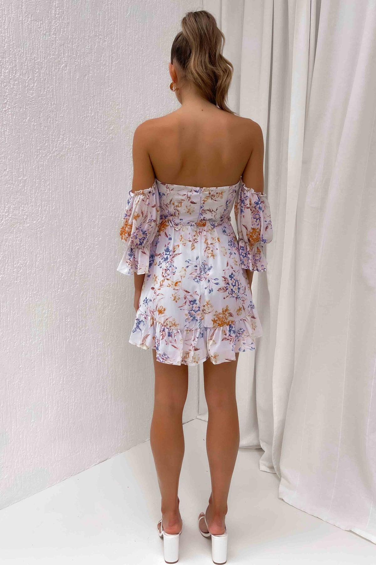 Divinie Dress, BLUE, DRESS, DRESSES, FLORAL, FLORALS, MINI DRESS, new arrivals, OFF SHOULDER, POLYESTER, , -MISHKAH