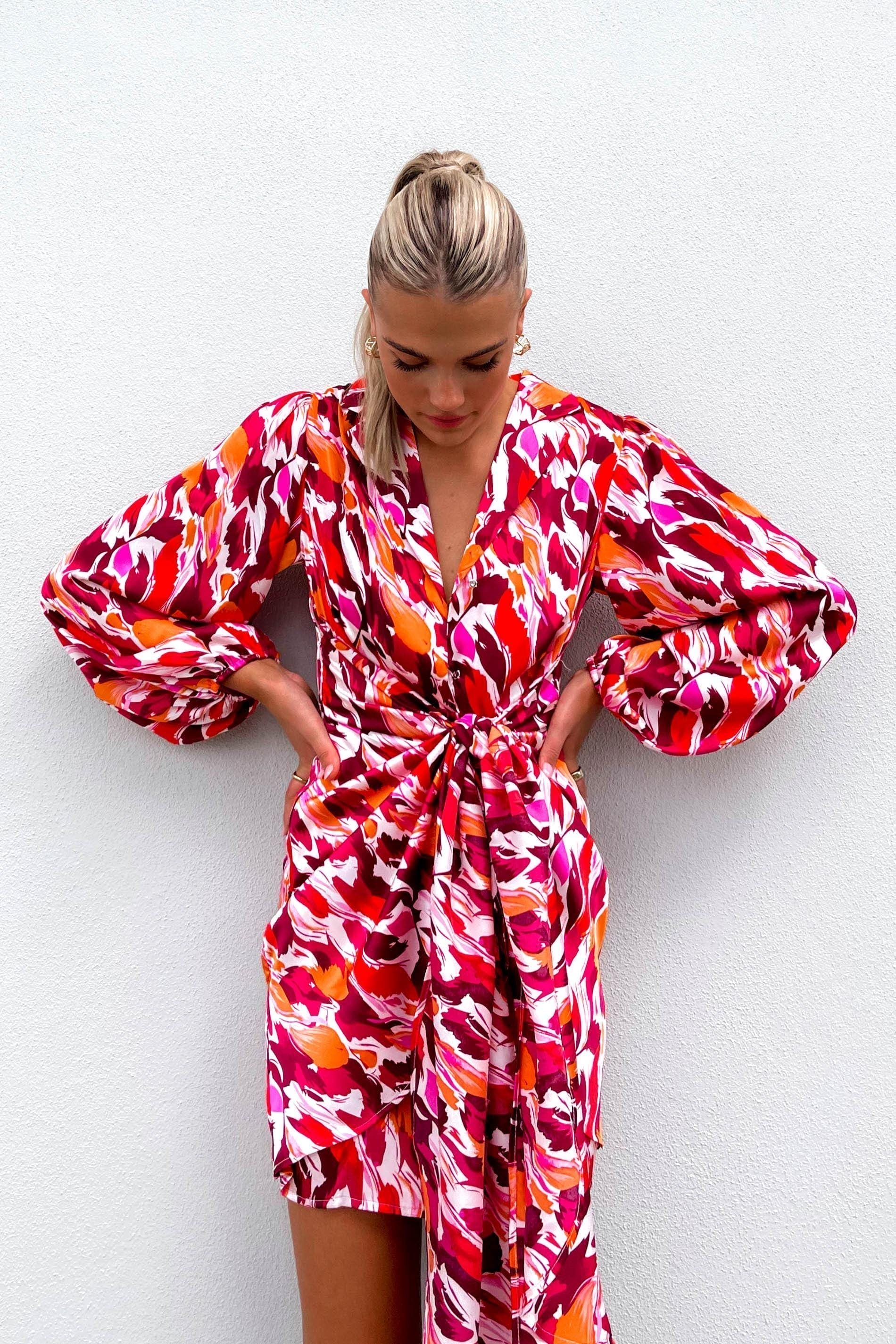 Eblin Dress, BALLOON SLEEVE, DRESS, DRESSES, LONG SLEEVE, MINI DRESS, new arrivals, PINK, POLYESTER, , -MISHKAH