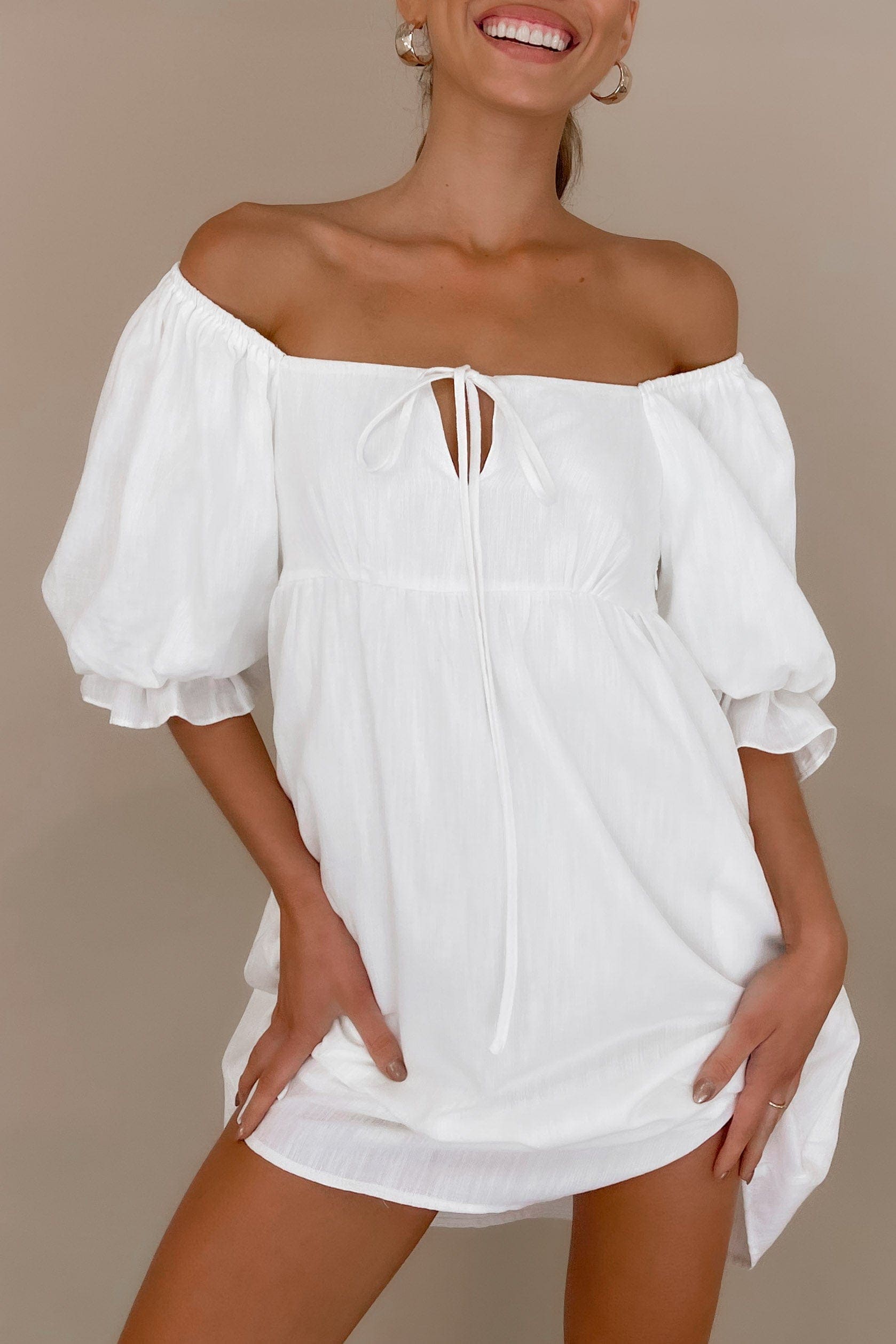 Yalie Dress, COTTON & POLYESTER, COTTON AND POLYESTER, DRESS, DRESSES, MINI DRESS, new arrivals, OFF SHOULDER, POLYESTER & COTTON, POLYESTER AND COTTON, WHITE, , -MISHKAH