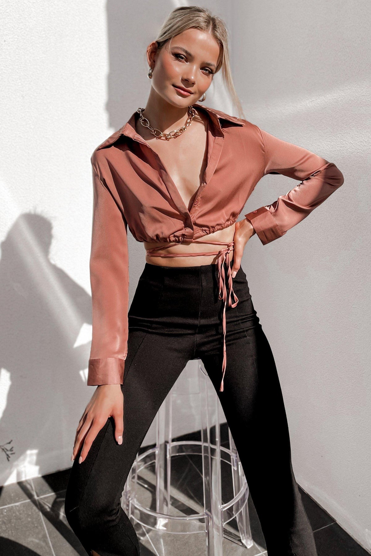 Eli Top, BROWN, LONG SLEEVE, PINK, ROSE, Sale, TOPS, Our New Eli Top Is Now Only $50.00 Exclusive At Mishkah, Our New Eli Top is now only $50.00-We Have The Latest Women&#39;s Tops @ Mishkah Online Fashion Boutique-MISHKAH