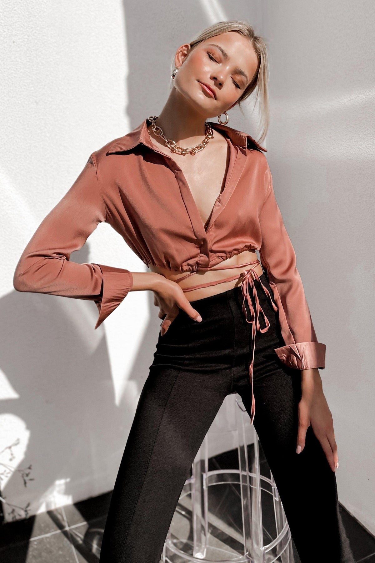 Eli Top, BROWN, LONG SLEEVE, PINK, ROSE, Sale, TOPS, Our New Eli Top Is Now Only $50.00 Exclusive At Mishkah, Our New Eli Top is now only $50.00-We Have The Latest Women&#39;s Tops @ Mishkah Online Fashion Boutique-MISHKAH