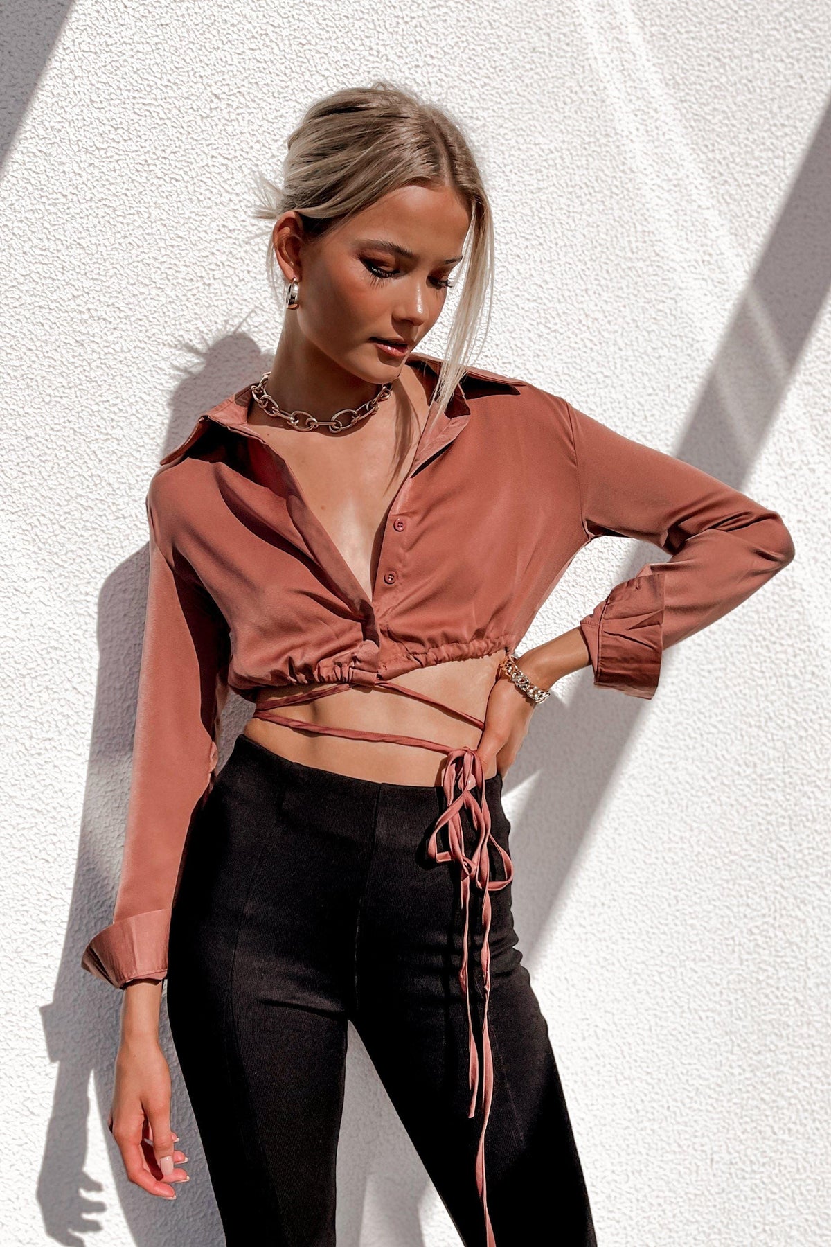 Eli Top, BROWN, LONG SLEEVE, PINK, ROSE, Sale, TOPS, Our New Eli Top Is Now Only $50.00 Exclusive At Mishkah, Our New Eli Top is now only $50.00-We Have The Latest Women&#39;s Tops @ Mishkah Online Fashion Boutique-MISHKAH