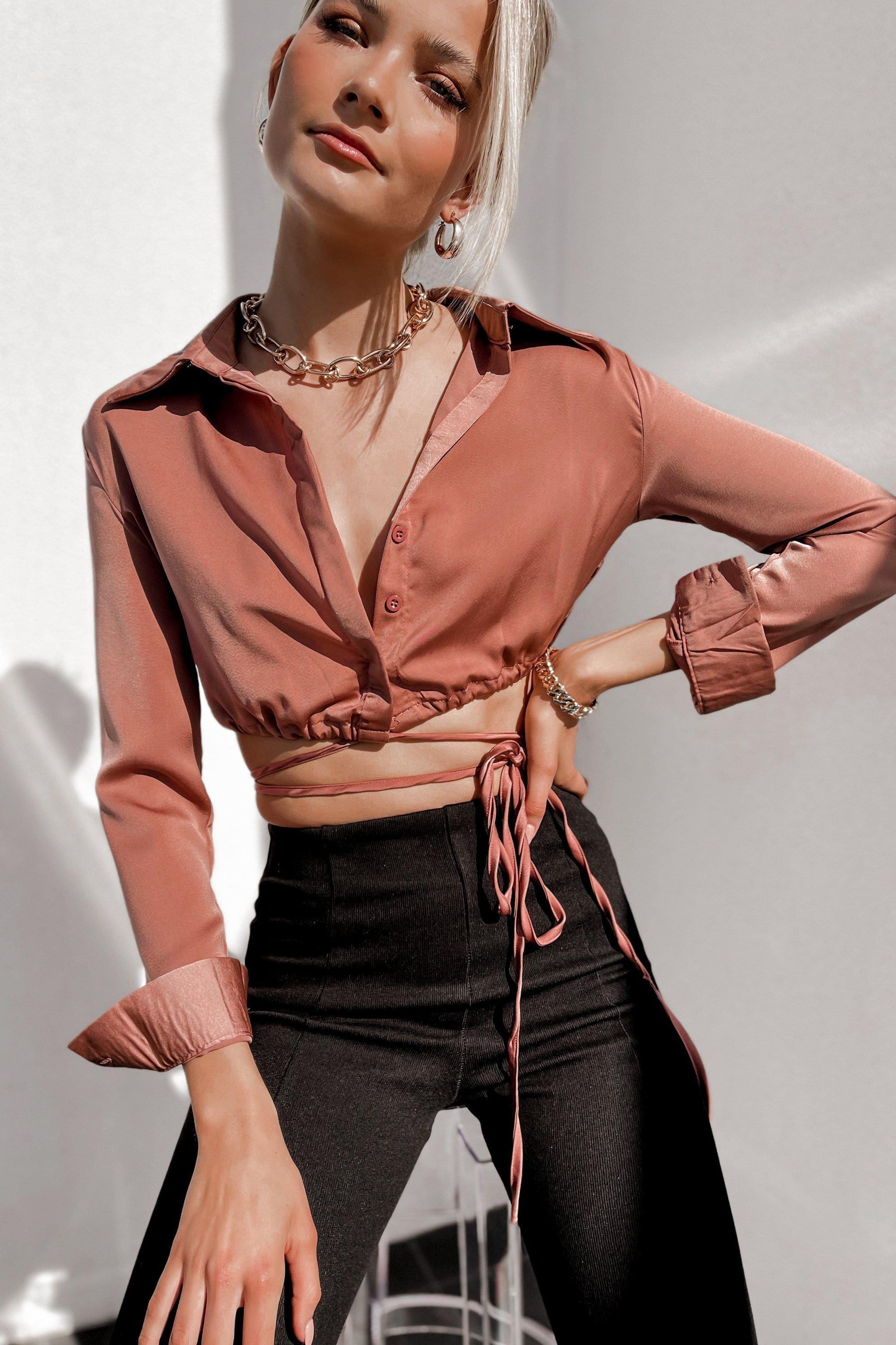 Eli Top, BROWN, LONG SLEEVE, PINK, ROSE, Sale, TOPS, Our New Eli Top Is Now Only $50.00 Exclusive At Mishkah, Our New Eli Top is now only $50.00-We Have The Latest Women's Tops @ Mishkah Online Fashion Boutique-MISHKAH