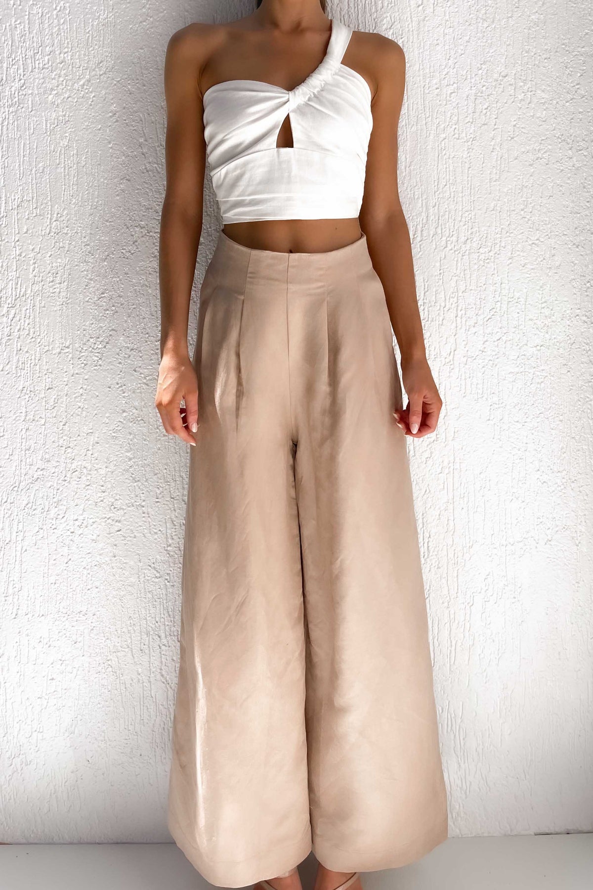 Elina Pants, BEIGE, BOTTOMS, HIGH WAISTED PANTS, LINEN &amp; POLYESTER, LINEN AND POLYESTER, new arrivals, PANTS, POLYESTER AND LINEN, VISCOSE AND LINEN, WIDE LEG, , -MISHKAH