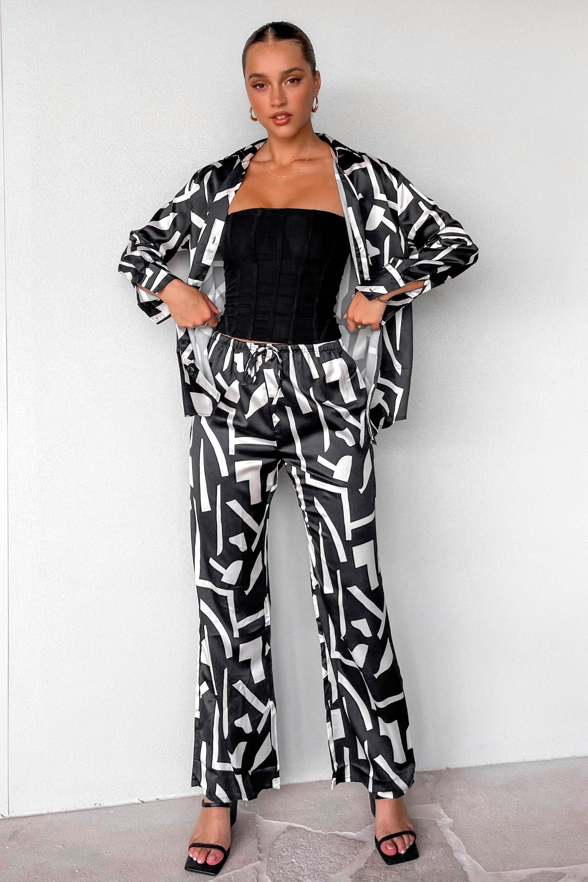 Elite Pants, BLACK, BLACK AND WHITE, BOTTOMS, new arrivals, PANTS, POLYESTER, SETS, , -MISHKAH