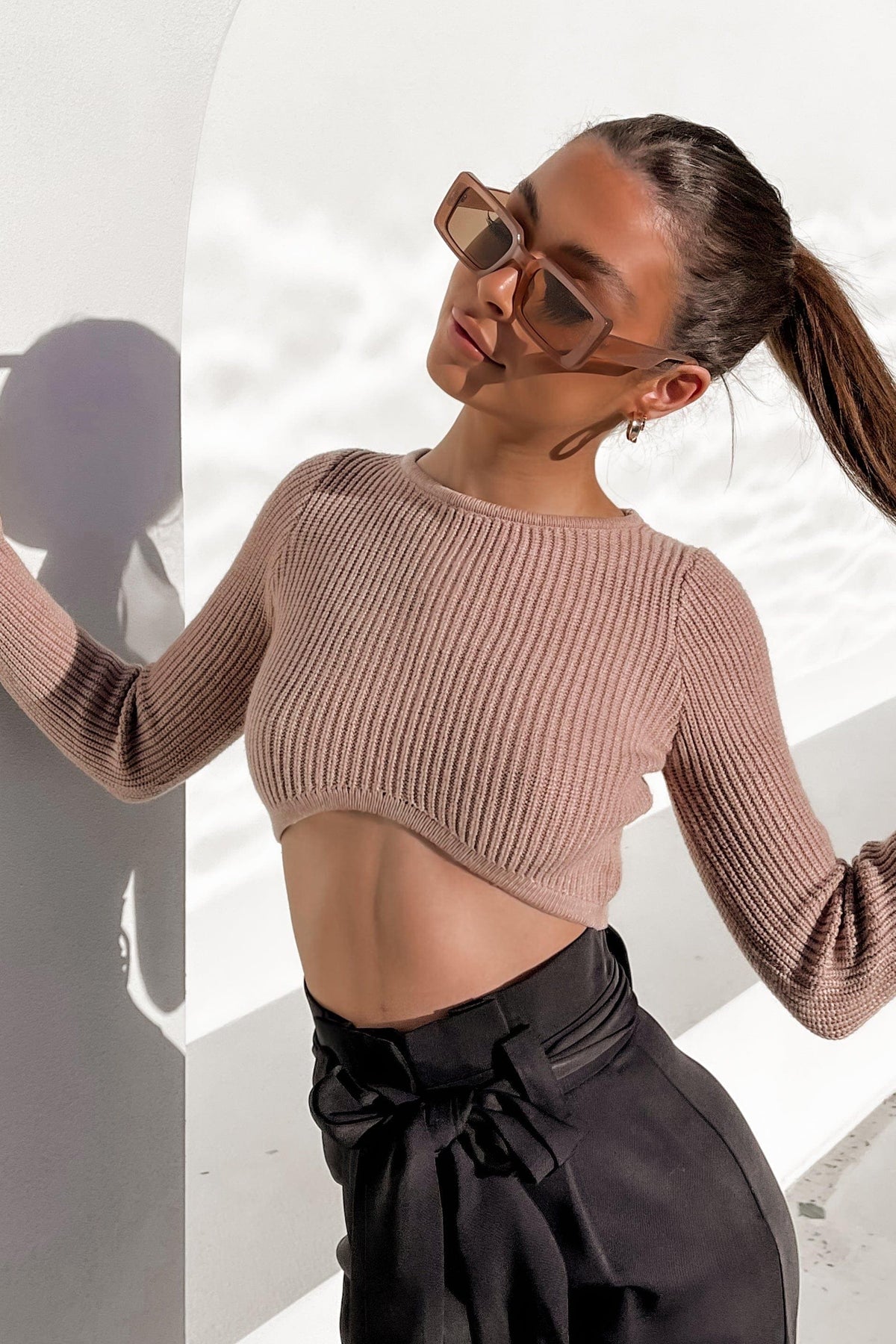 Emiliah Top, BASIC TOPS, BEIGE, CROP TOPS, LONG SLEEVE, NEW ARRIVALS, TOP, TOPS, VISCOSE &amp; POLYESTER &amp; NYLON, VISCOSE AND NYLON AND POLYESTER, Our New Emiliah Top Is Now Only $50.00 Exclusive At Mishkah, Our New Emiliah Top is now only $50.00-We Have The Latest Women&#39;s Tops @ Mishkah Online Fashion Boutique-MISHKAH