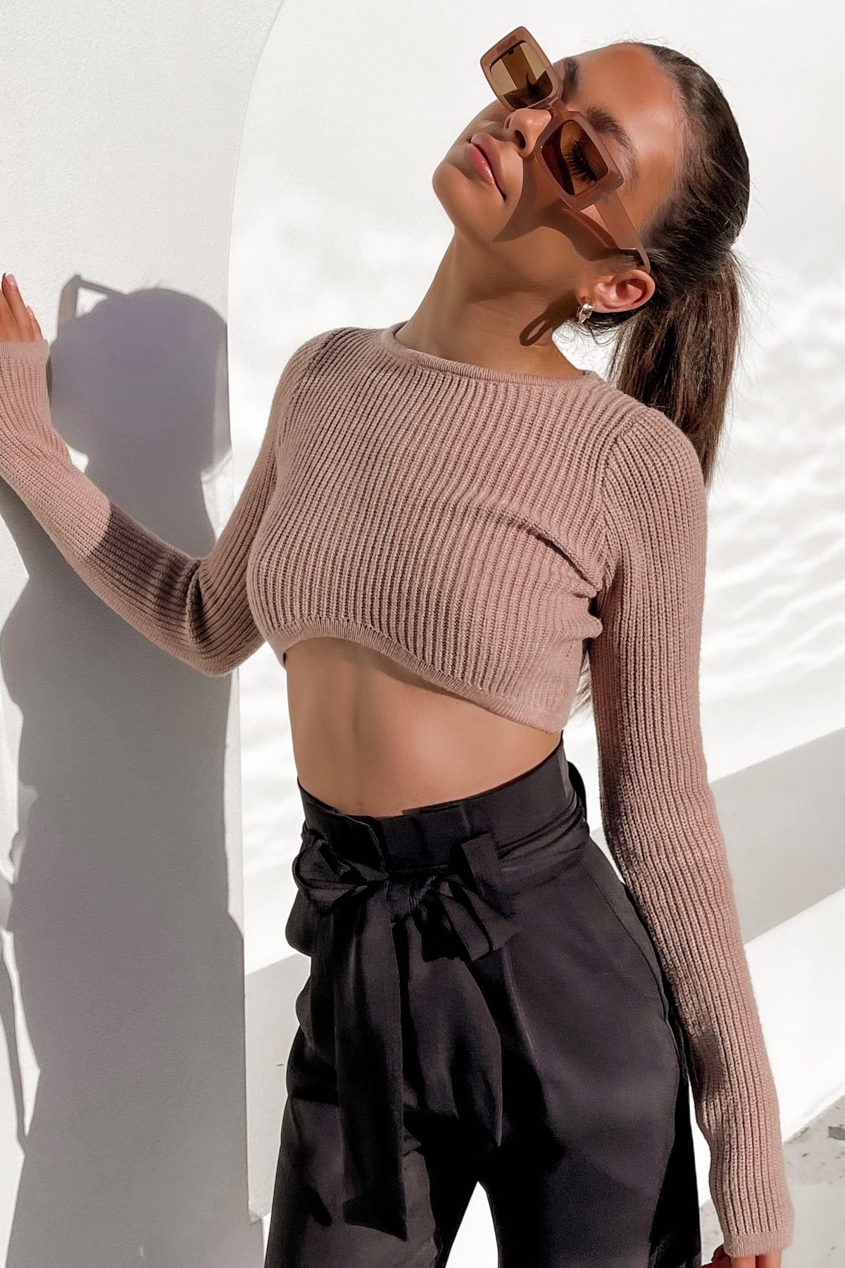Emiliah Top, BASIC TOPS, BEIGE, CROP TOPS, LONG SLEEVE, NEW ARRIVALS, TOP, TOPS, VISCOSE &amp; POLYESTER &amp; NYLON, VISCOSE AND NYLON AND POLYESTER, Our New Emiliah Top Is Now Only $50.00 Exclusive At Mishkah, Our New Emiliah Top is now only $50.00-We Have The Latest Women&#39;s Tops @ Mishkah Online Fashion Boutique-MISHKAH