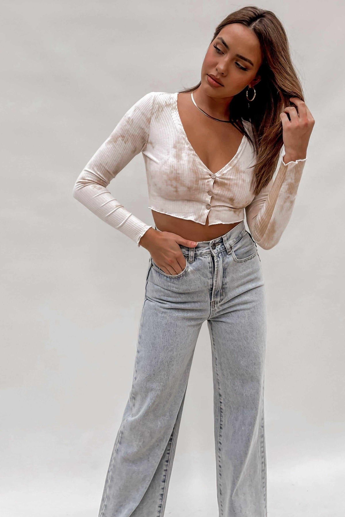 Escape The Crowd Top, BASIC TOPS, BEIGE, CROP TOPS, LONG SLEEVE, POLYESTER AND COTTON AND SPANDEX, Sale, TOP, TOPS, WHITE, Our New Escape The Crowd Top Is Now Only $41.00 Exclusive At Mishkah, Our New Escape The Crowd Top is now only $41.00-We Have The Latest Women&#39;s Tops @ Mishkah Online Fashion Boutique-MISHKAH