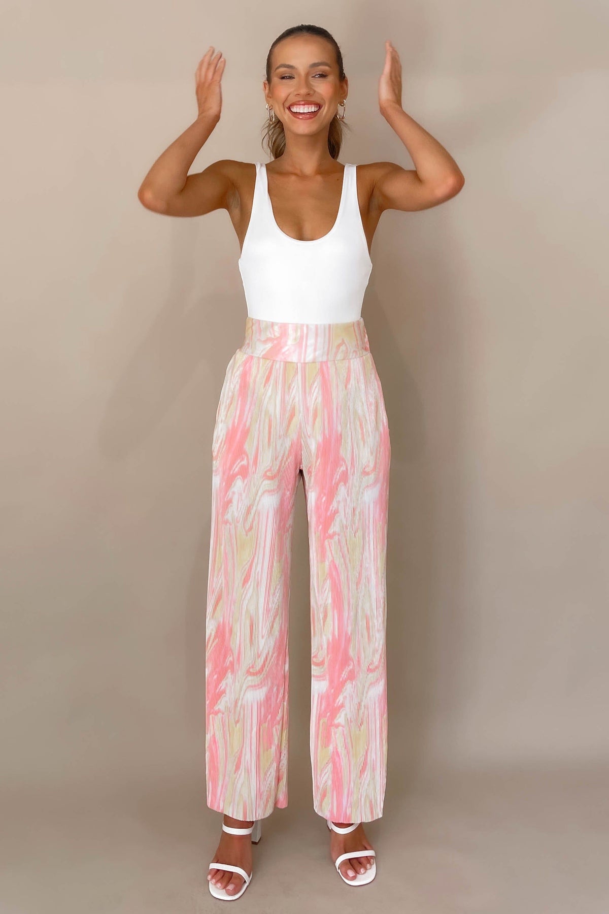 Estellia Pants, BOTTOMS, HIGH WAISTED PANTS, new arrivals, PANTS, PINK, POLYESTER, , -MISHKAH