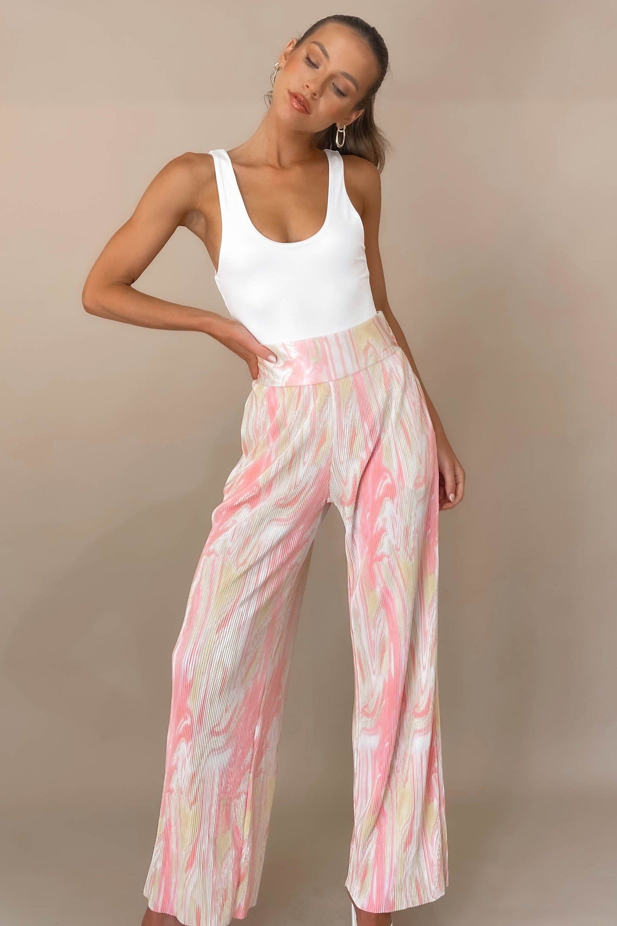 Estellia Pants, BOTTOMS, HIGH WAISTED PANTS, new arrivals, PANTS, PINK, POLYESTER, , -MISHKAH