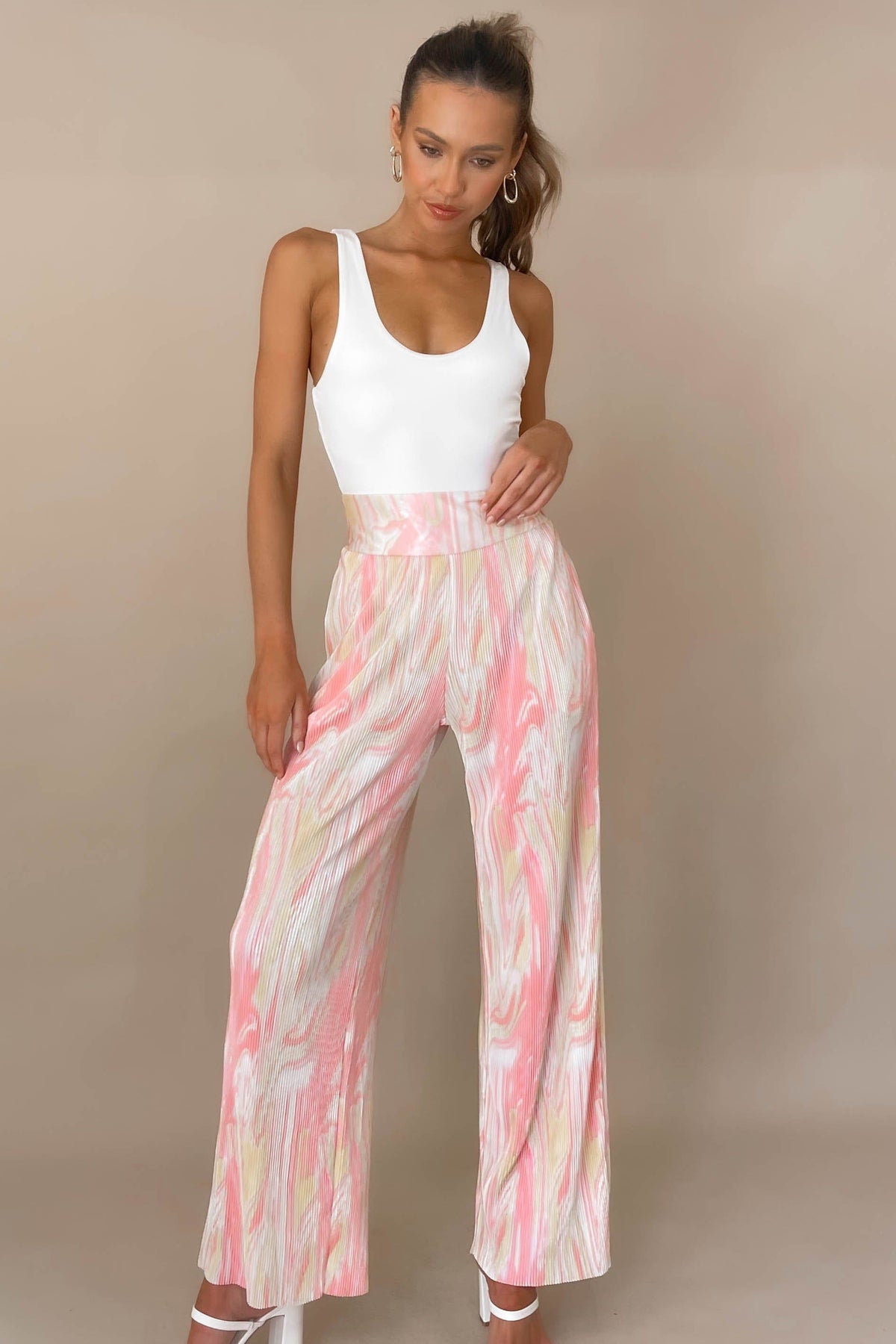 Estellia Pants, BOTTOMS, HIGH WAISTED PANTS, new arrivals, PANTS, PINK, POLYESTER, , -MISHKAH