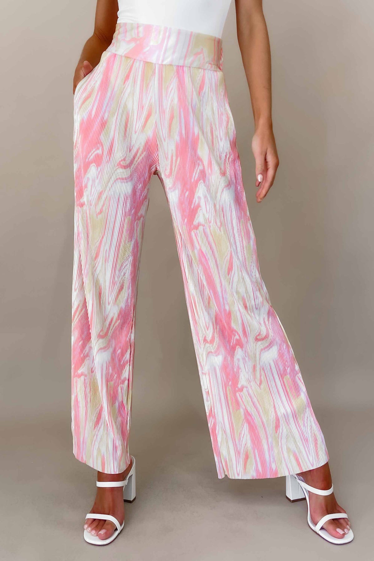 Estellia Pants, BOTTOMS, HIGH WAISTED PANTS, new arrivals, PANTS, PINK, POLYESTER, , -MISHKAH