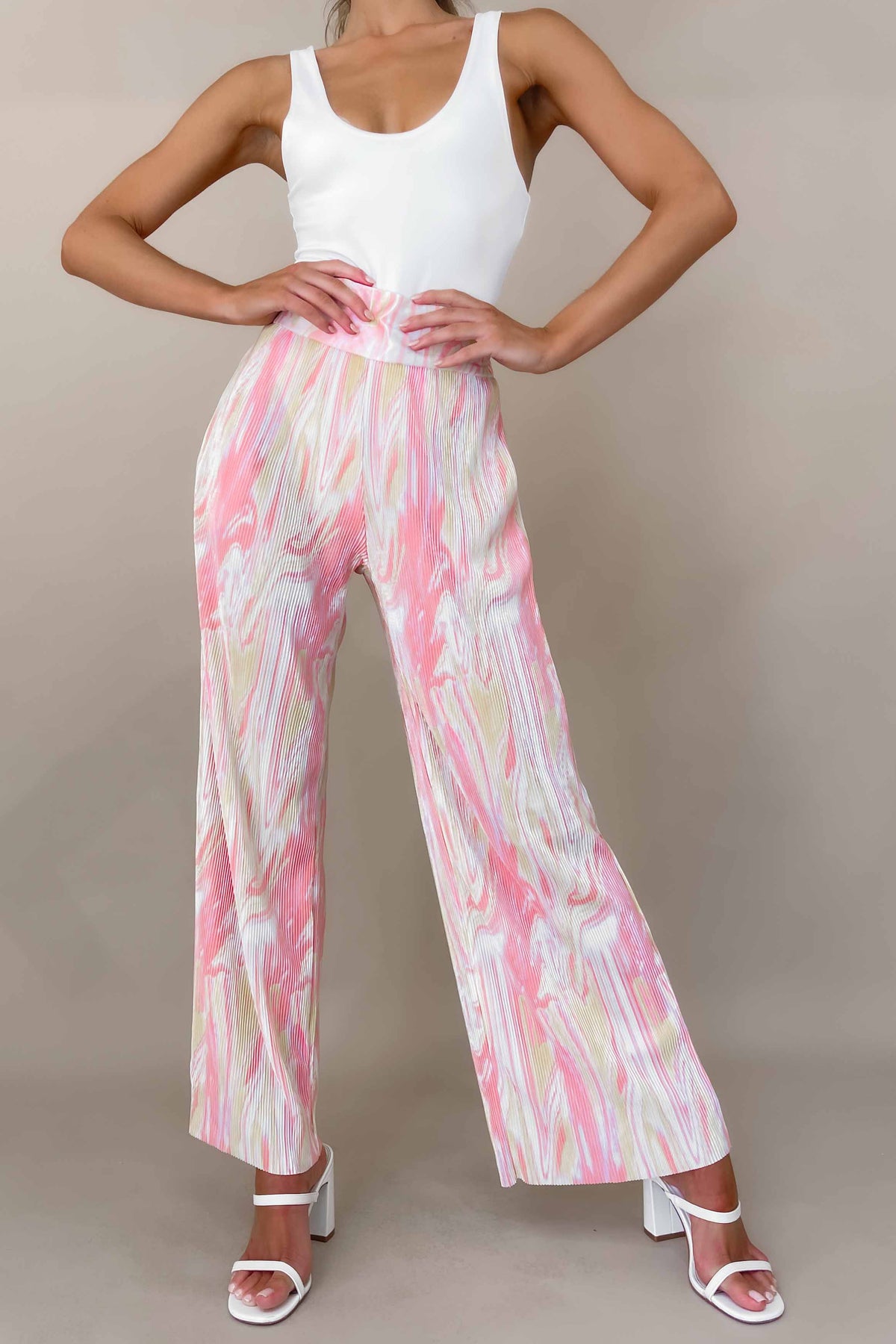 Estellia Pants, BOTTOMS, HIGH WAISTED PANTS, new arrivals, PANTS, PINK, POLYESTER, , -MISHKAH