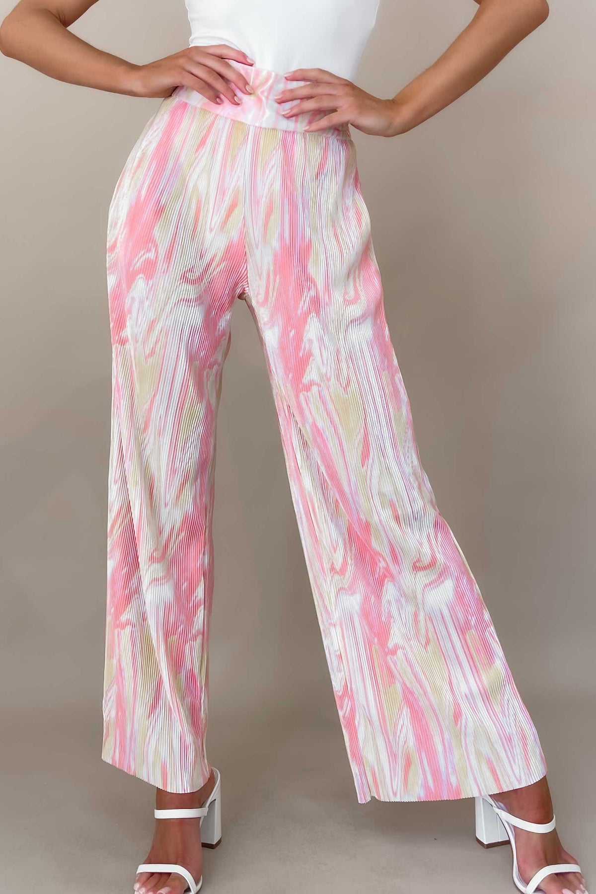 Estellia Pants, BOTTOMS, HIGH WAISTED PANTS, new arrivals, PANTS, PINK, POLYESTER, , -MISHKAH