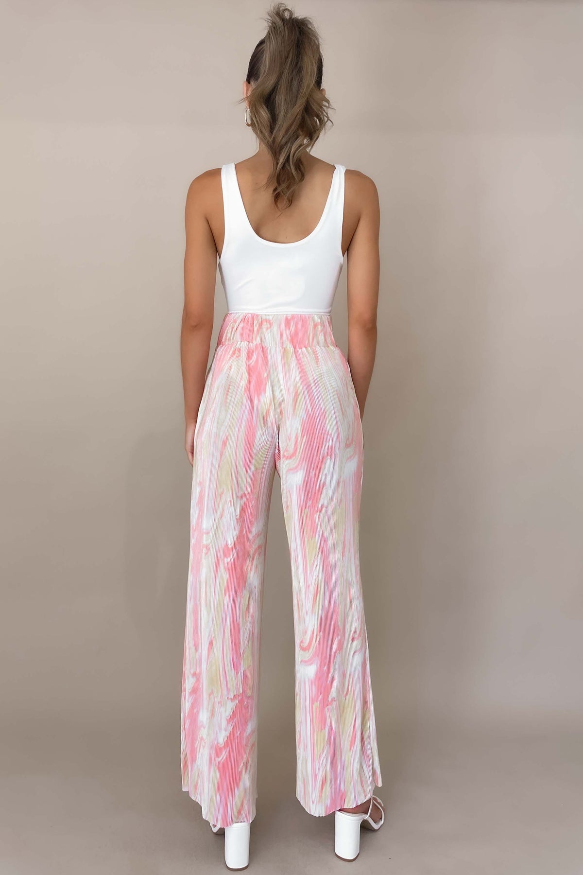 Estellia Pants, BOTTOMS, HIGH WAISTED PANTS, new arrivals, PANTS, PINK, POLYESTER, , -MISHKAH