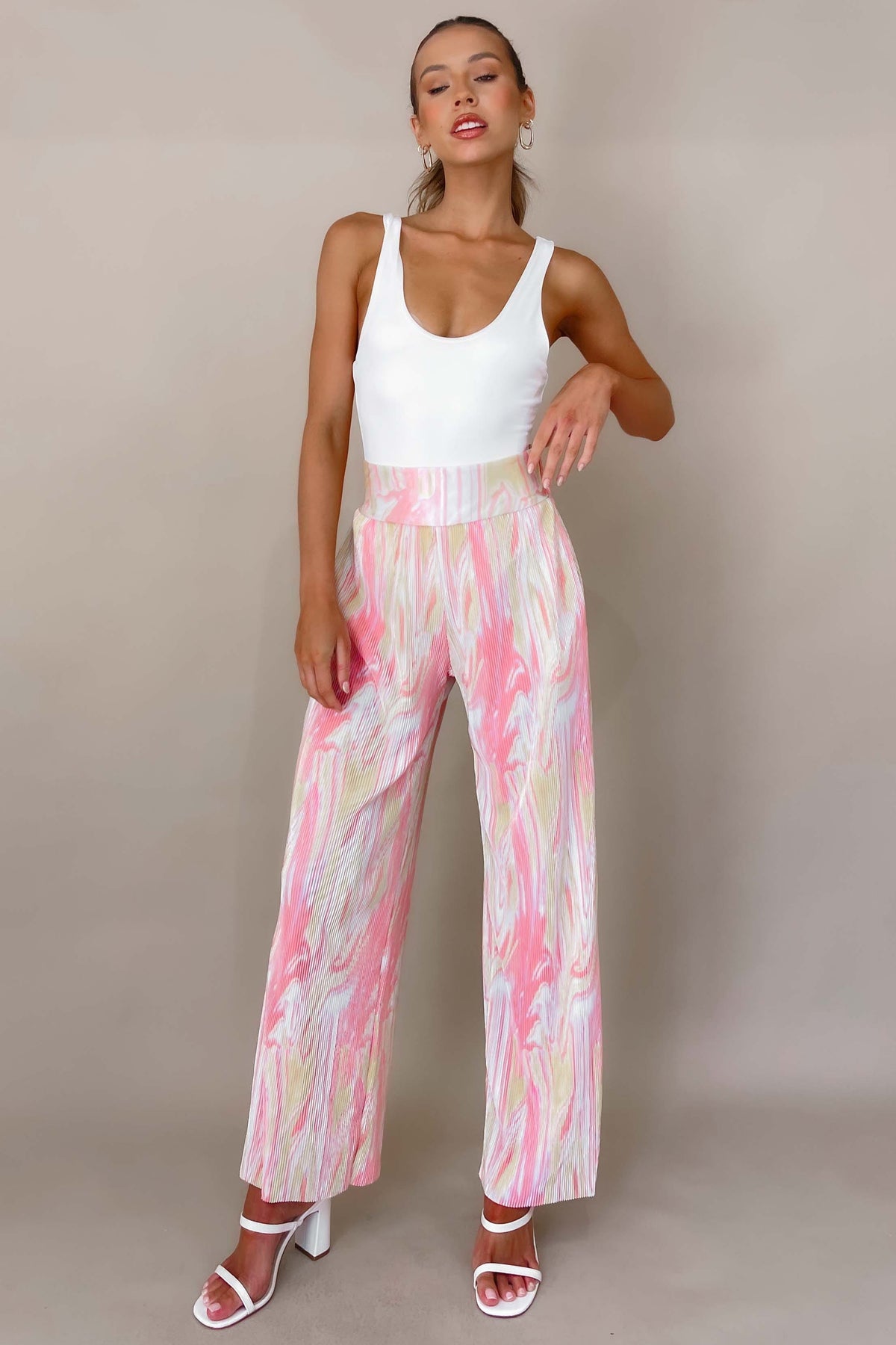 Estellia Pants, BOTTOMS, HIGH WAISTED PANTS, new arrivals, PANTS, PINK, POLYESTER, , -MISHKAH