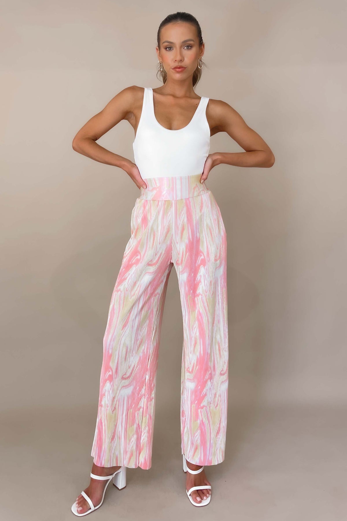 Estellia Pants, BOTTOMS, HIGH WAISTED PANTS, new arrivals, PANTS, PINK, POLYESTER, , -MISHKAH