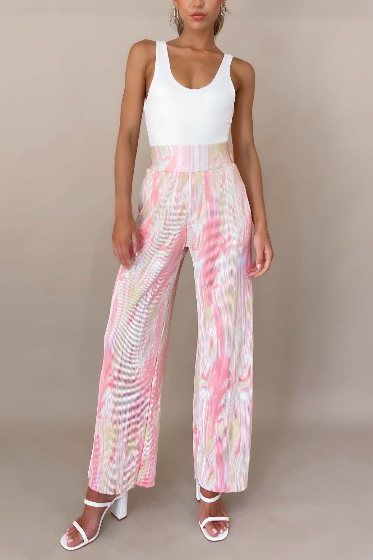 Estellia Pants, BOTTOMS, HIGH WAISTED PANTS, new arrivals, PANTS, PINK, POLYESTER, , -MISHKAH