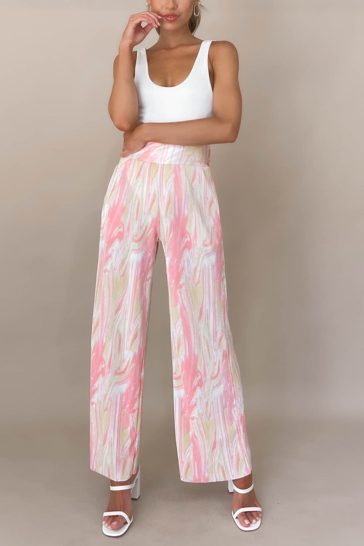 Estellia Pants, BOTTOMS, HIGH WAISTED PANTS, new arrivals, PANTS, PINK, POLYESTER, , -MISHKAH