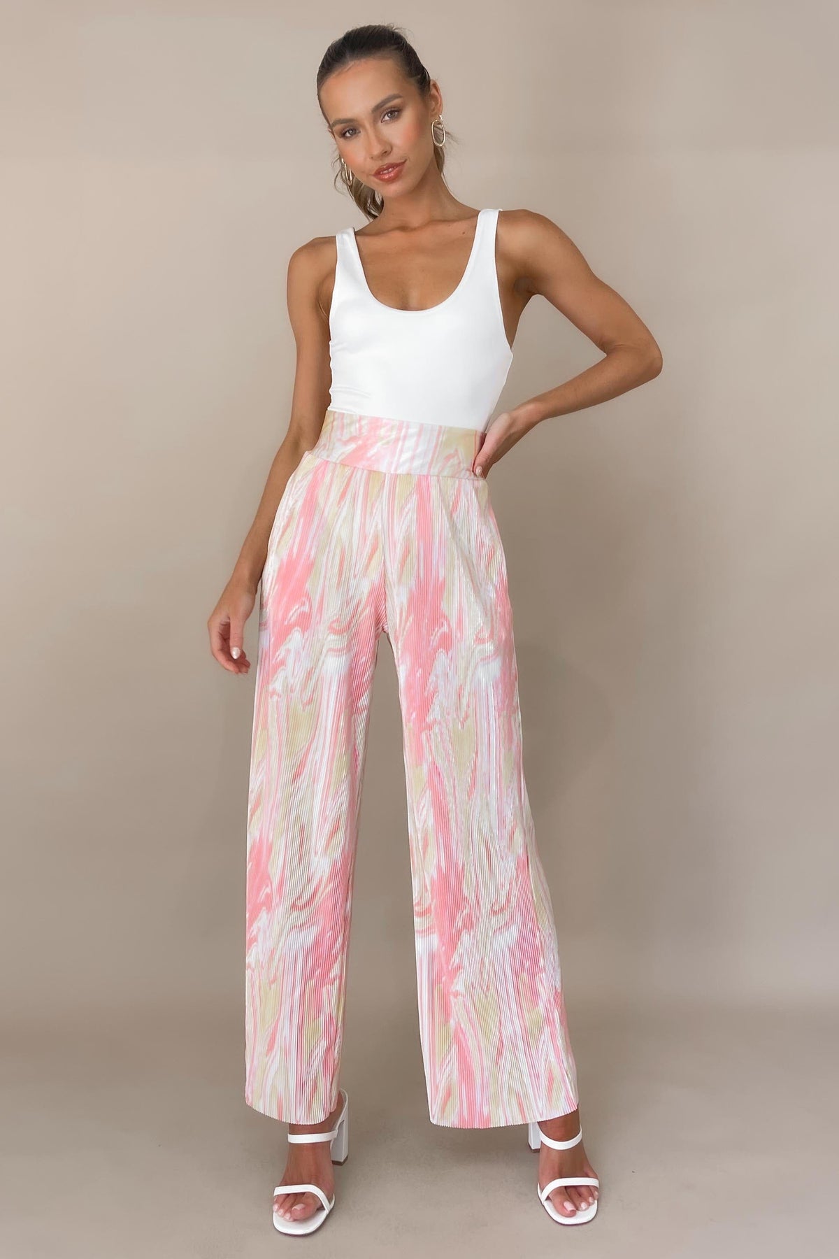 Estellia Pants, BOTTOMS, HIGH WAISTED PANTS, new arrivals, PANTS, PINK, POLYESTER, , -MISHKAH