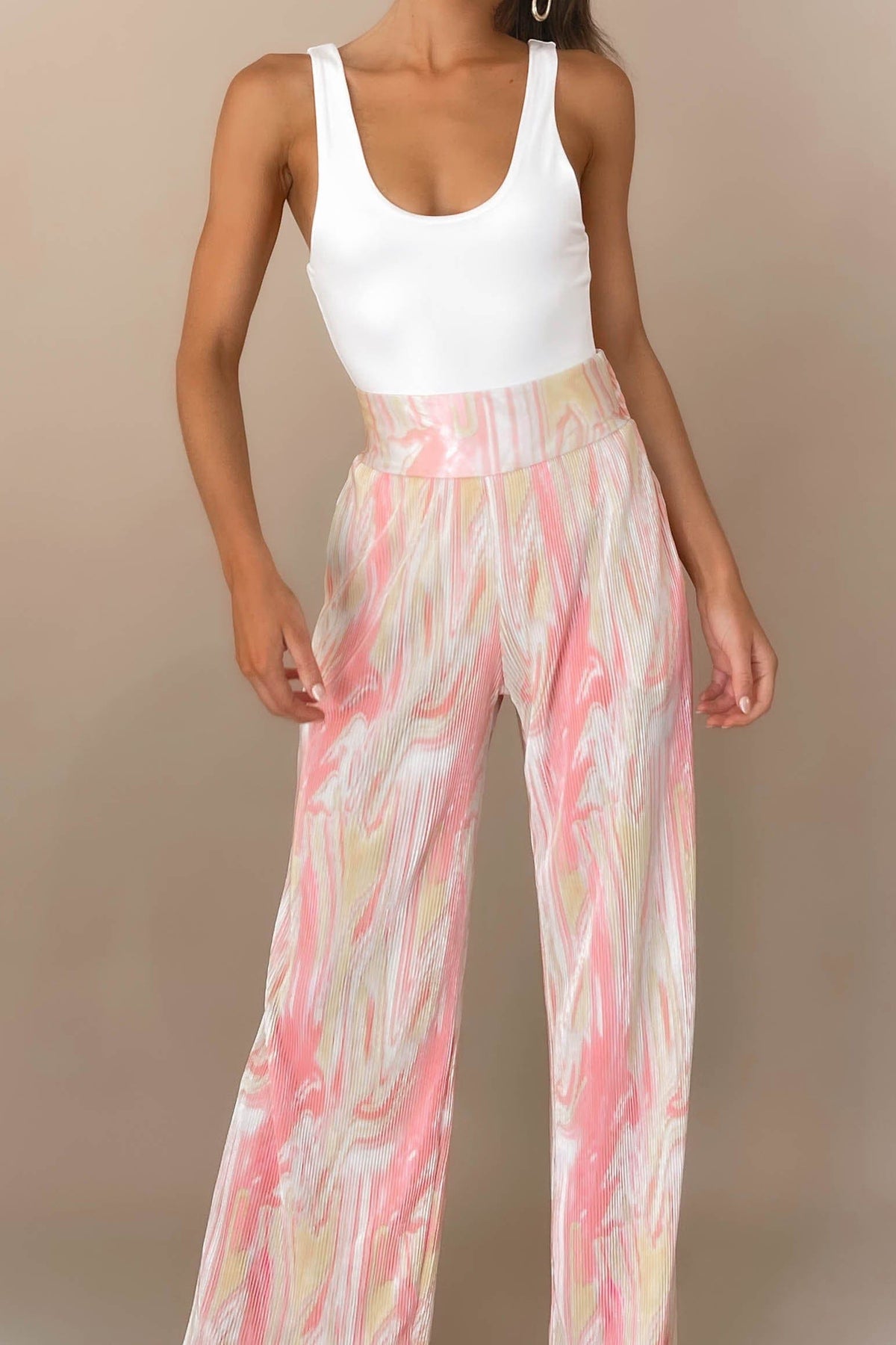 Estellia Pants, BOTTOMS, HIGH WAISTED PANTS, new arrivals, PANTS, PINK, POLYESTER, , -MISHKAH