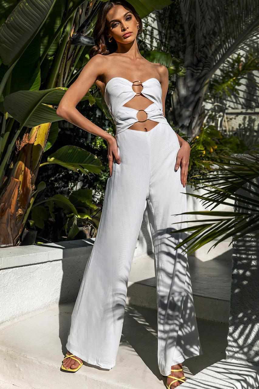 Etta Jumpsuit, JUMPSUIT, Sale, STRAPLESS, WHITE, , -MISHKAH