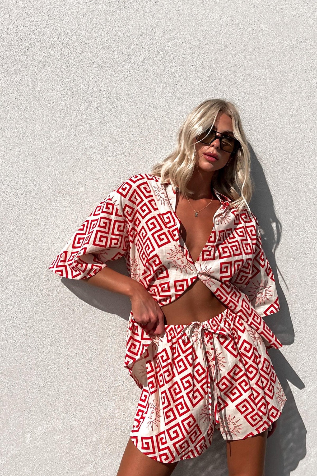 Fable Set, BOTTOMS, COTTON, new arrivals, RED, SETS, SHORTS, TOP, TOPS, , -MISHKAH