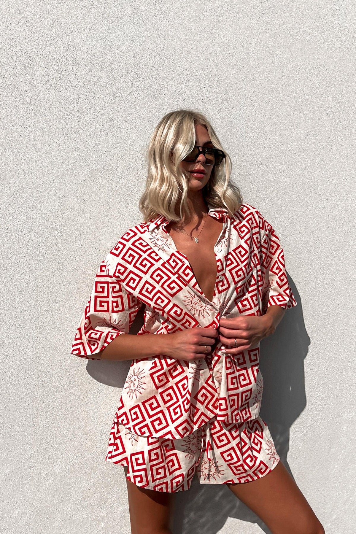 Fable Set, BOTTOMS, COTTON, new arrivals, RED, SETS, SHORTS, TOP, TOPS, , -MISHKAH