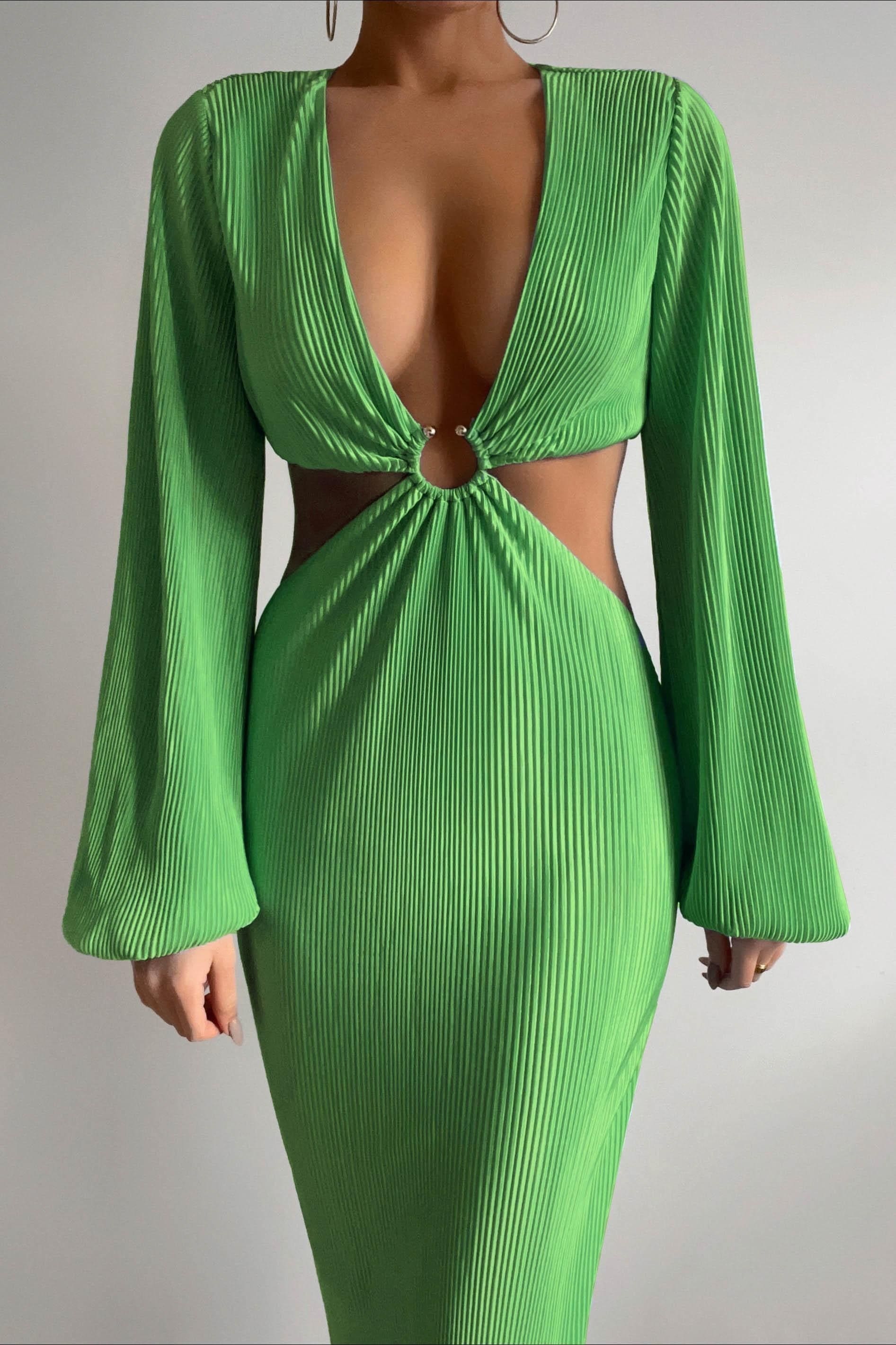 Faith Dress, BALLOON SLEEVE, CUT OUT, DRESS, DRESSES, GREEN, LONG SLEEVE, MAXI SKIRT, MIDI DRESS, NEW ARRIVALS, POLYESTER, SPECIAL OCCASION, Faith Dress only $130.00 @ MISHKAH ONLINE FASHION BOUTIQUE, Shop The Latest Women's Dresses - Our New Faith Dress is only $130.00, @ MISHKAH ONLINE FASHION BOUTIQUE-MISHKAH