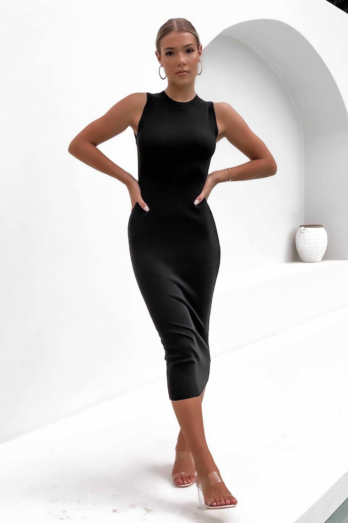 Freyer Dress, BASICS, BLACK, BODYCON, DRESS, DRESSES, HIGH NECK, MAXI DRESS, MIDI DRESS, NEW ARRIVALS, NYLON, OPEN BACK, RIBBED, Sale, VISCOSE, Freyer Dress only $66.00 @ MISHKAH ONLINE FASHION BOUTIQUE, Shop The Latest Women&#39;s Dresses - Our New Freyer Dress is only $66.00, @ MISHKAH ONLINE FASHION BOUTIQUE-MISHKAH