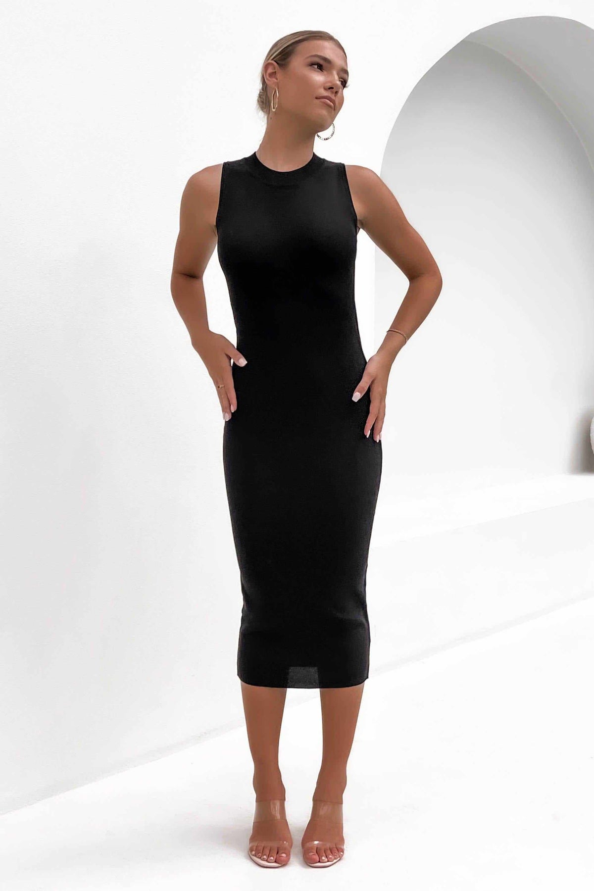 Freyer Dress, BASICS, BLACK, BODYCON, DRESS, DRESSES, HIGH NECK, MAXI DRESS, MIDI DRESS, NEW ARRIVALS, NYLON, OPEN BACK, RIBBED, Sale, VISCOSE, Freyer Dress only $66.00 @ MISHKAH ONLINE FASHION BOUTIQUE, Shop The Latest Women&#39;s Dresses - Our New Freyer Dress is only $66.00, @ MISHKAH ONLINE FASHION BOUTIQUE-MISHKAH