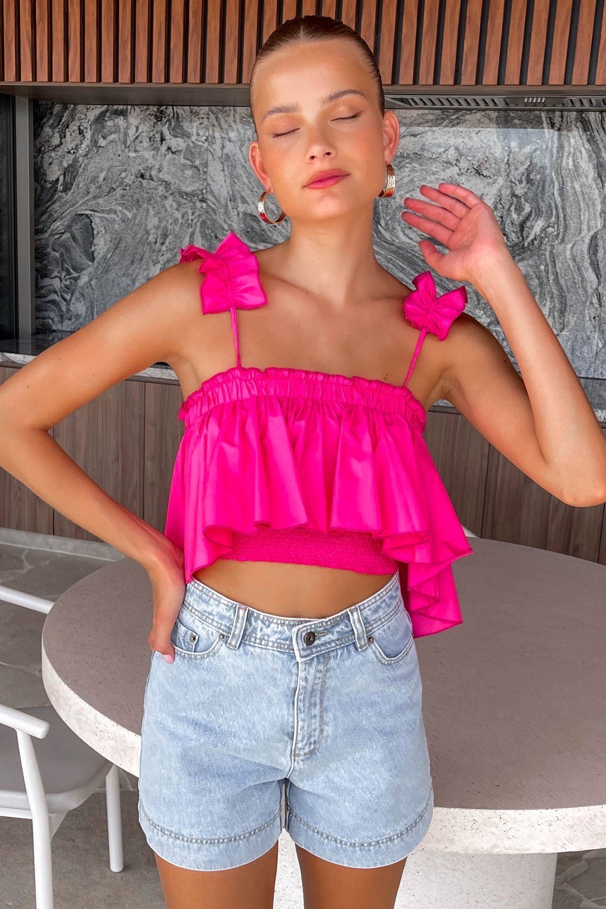Fyie Top, COTTON &amp; POLYESTER, COTTON AND POLYESTER, CROP TOP, CROP TOPS, new arrivals, PINK, POLYESTER AND COTTON, TOP, TOPS, , -MISHKAH