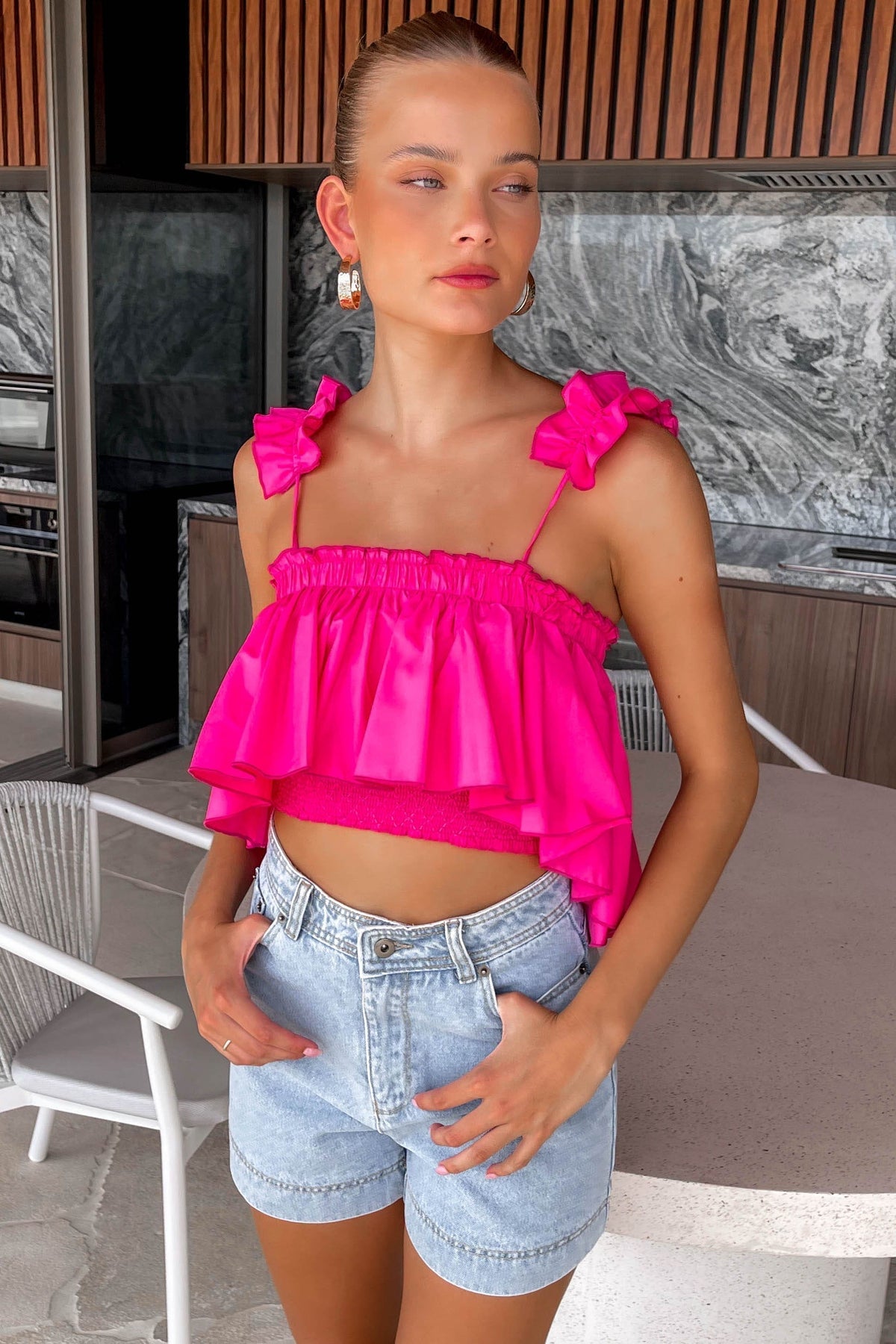 Fyie Top, COTTON &amp; POLYESTER, COTTON AND POLYESTER, CROP TOP, CROP TOPS, new arrivals, PINK, POLYESTER AND COTTON, TOP, TOPS, , -MISHKAH