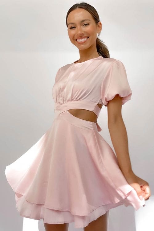 Galinia Dress, BALLOON SLEEVE, DRESS, DRESSES, MINI DRESS, NEW ARRIVALS, PINK, POLYESTER, , -MISHKAH