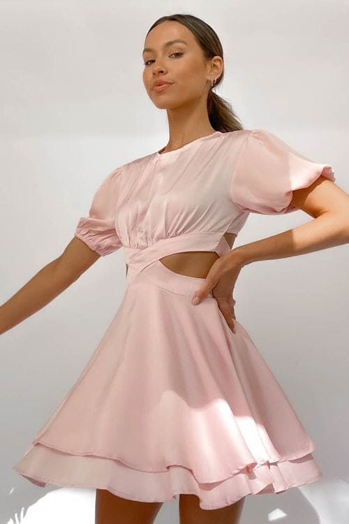 Galinia Dress, BALLOON SLEEVE, DRESS, DRESSES, MINI DRESS, NEW ARRIVALS, PINK, POLYESTER, , -MISHKAH