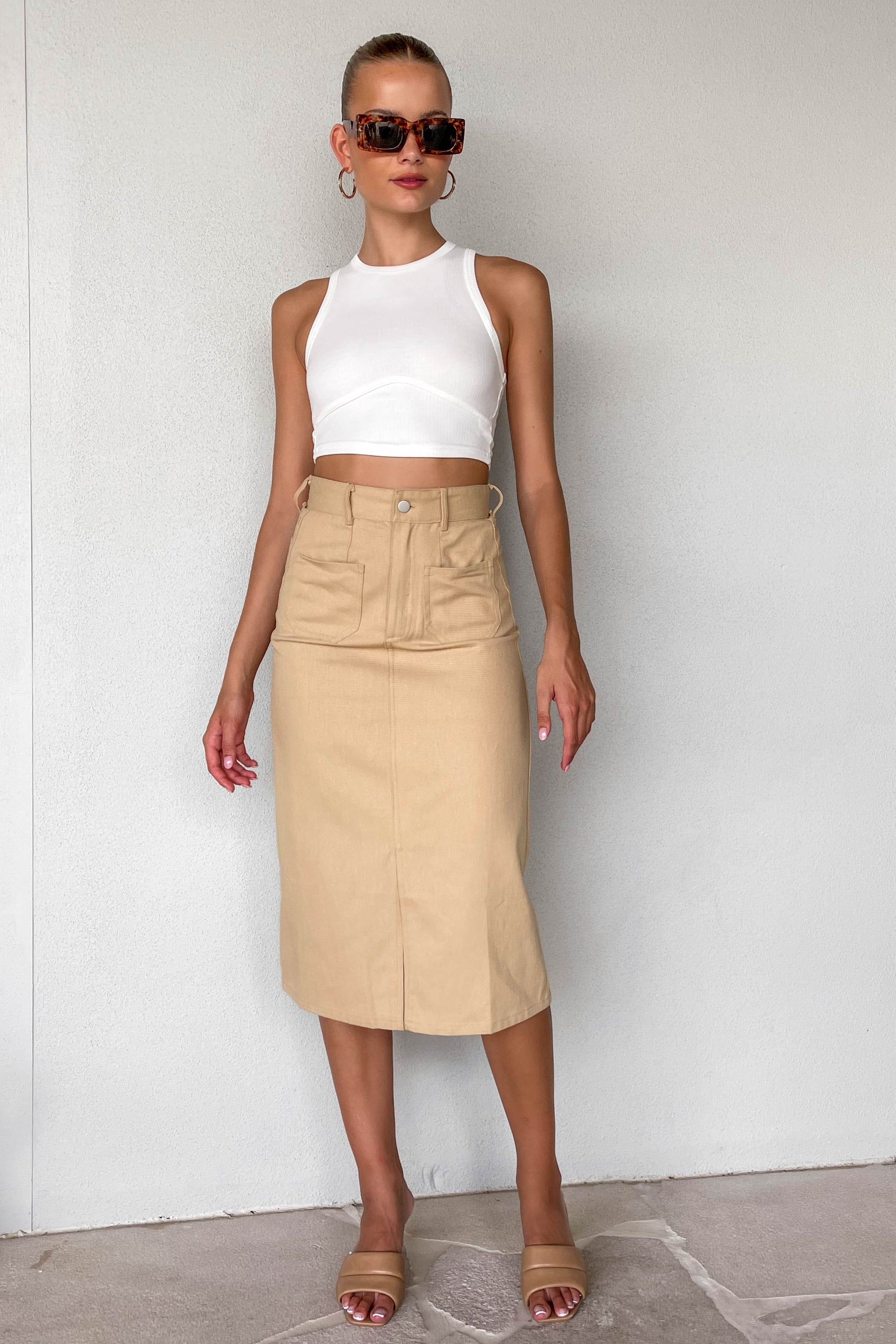 Garzia Skirt, BEIGE, BOTTOMS, MIDI SKIRT, new arrivals, POLYESTER, SKIRTS, , -MISHKAH