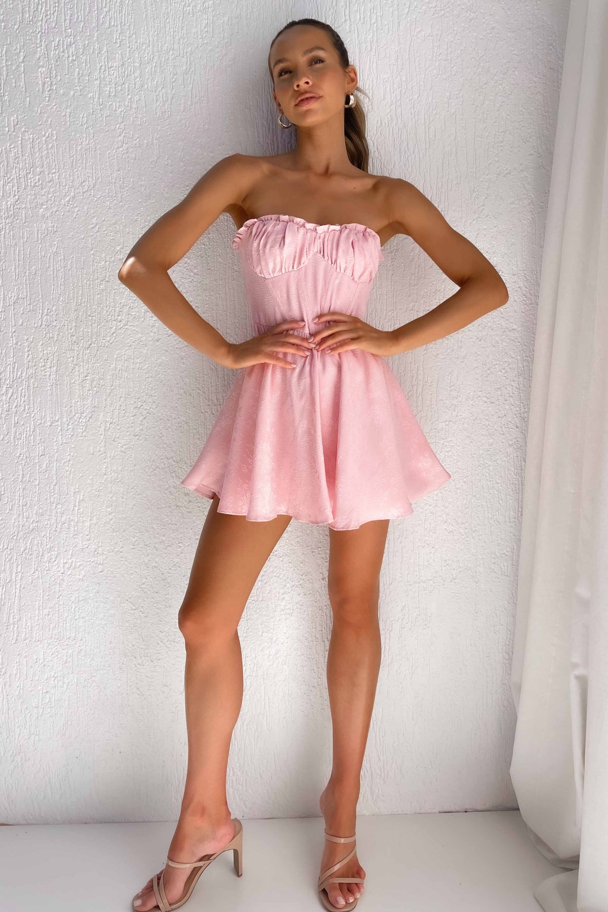 Goldey Playsuit, FLORAL, FLORALS, new arrivals, PINK, PLAYSUIT, PLAYSUITS, POLYESTER &amp; SPANDEX, POLYESTER AND SPANDEX, SPANDEX AND POLYESTER, STRAPLESS, , -MISHKAH