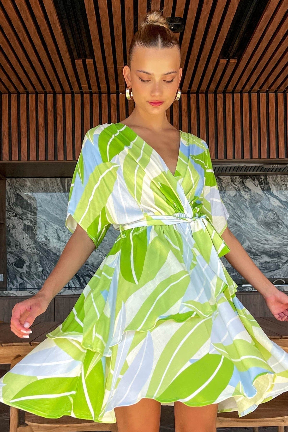 Graham Dress, DRESS, DRESSES, GREEN, LONG SLEEVE, MIDI DRESS, new arrivals, RAYON, WAIST TIE, , -MISHKAH