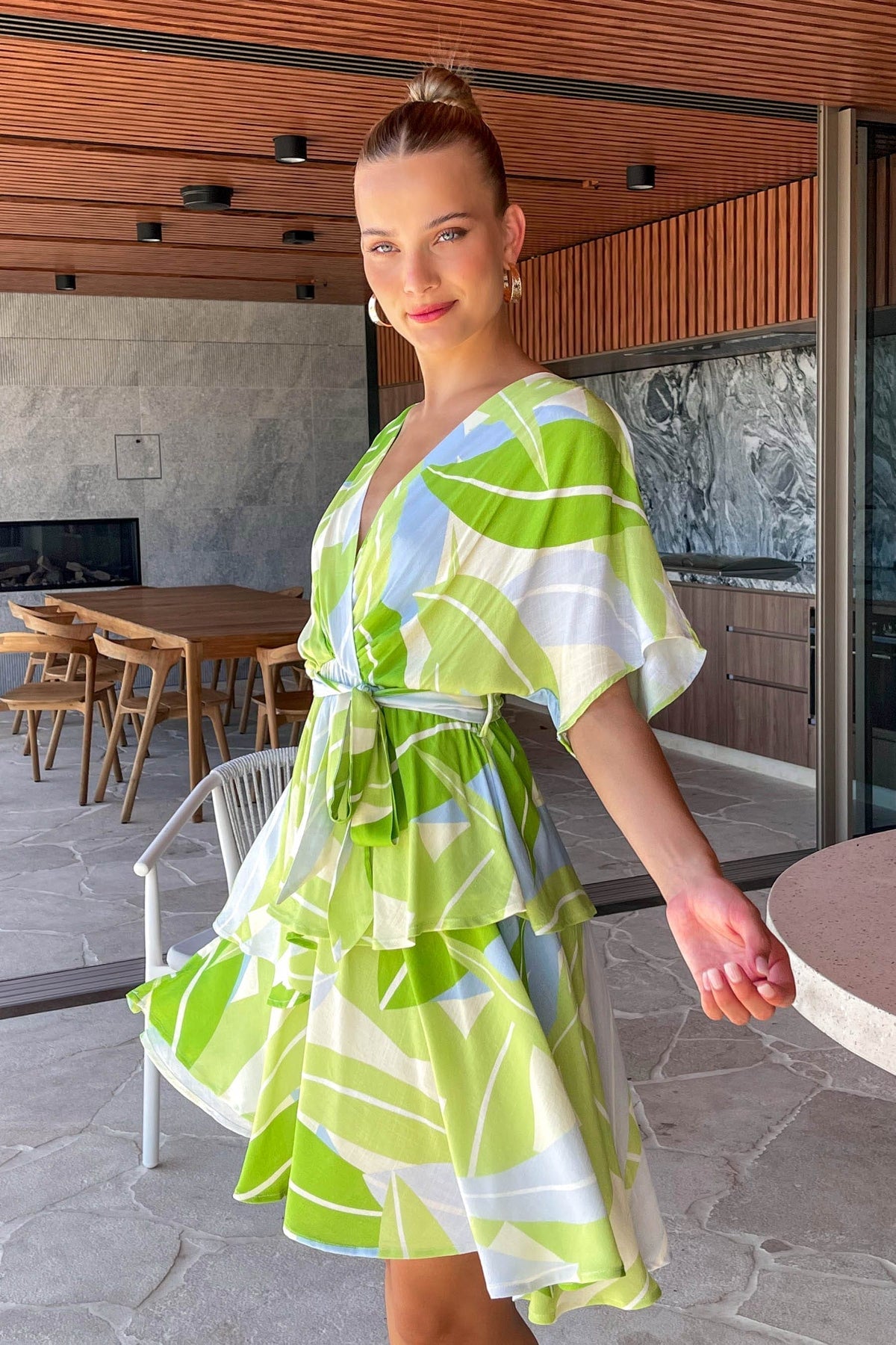 Graham Dress, DRESS, DRESSES, GREEN, LONG SLEEVE, MIDI DRESS, new arrivals, RAYON, WAIST TIE, , -MISHKAH