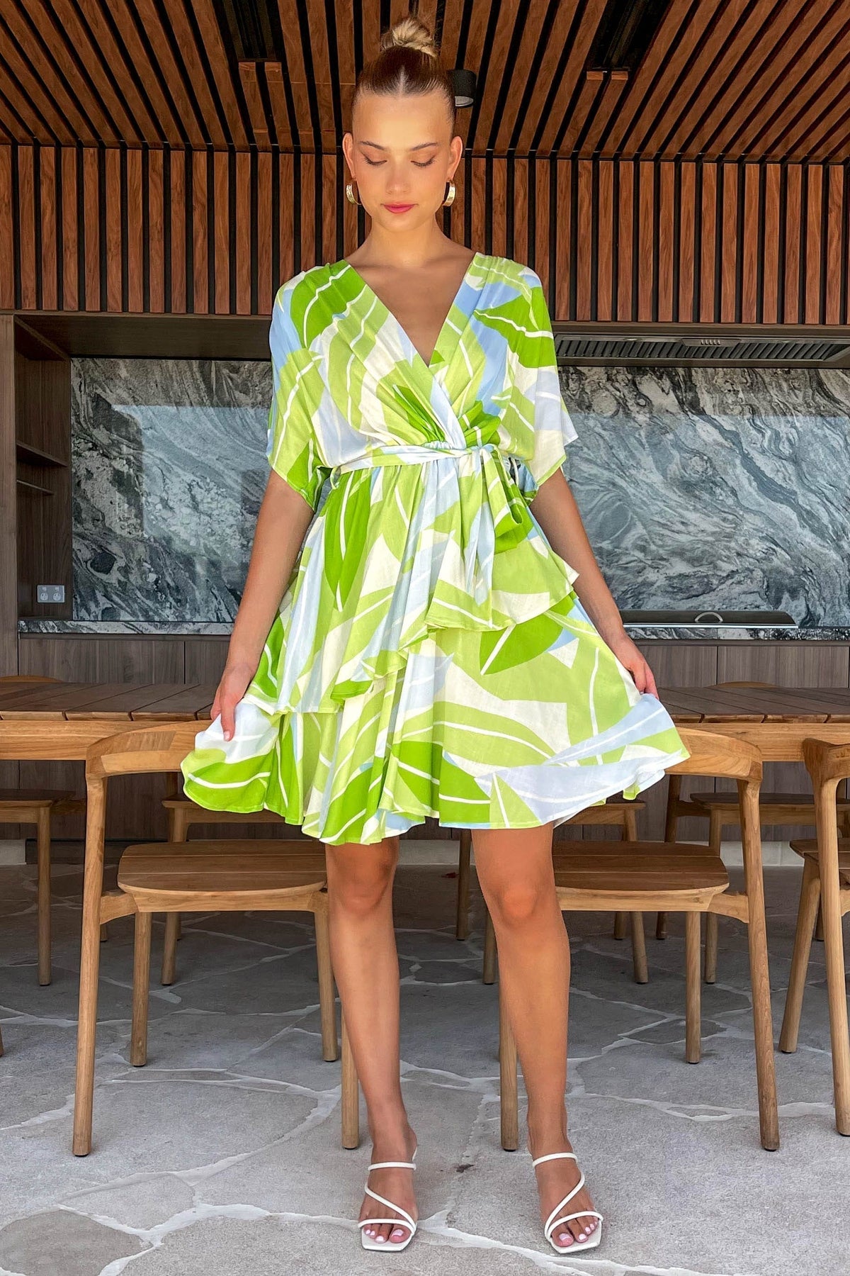 Graham Dress, DRESS, DRESSES, GREEN, LONG SLEEVE, MIDI DRESS, new arrivals, RAYON, WAIST TIE, , -MISHKAH