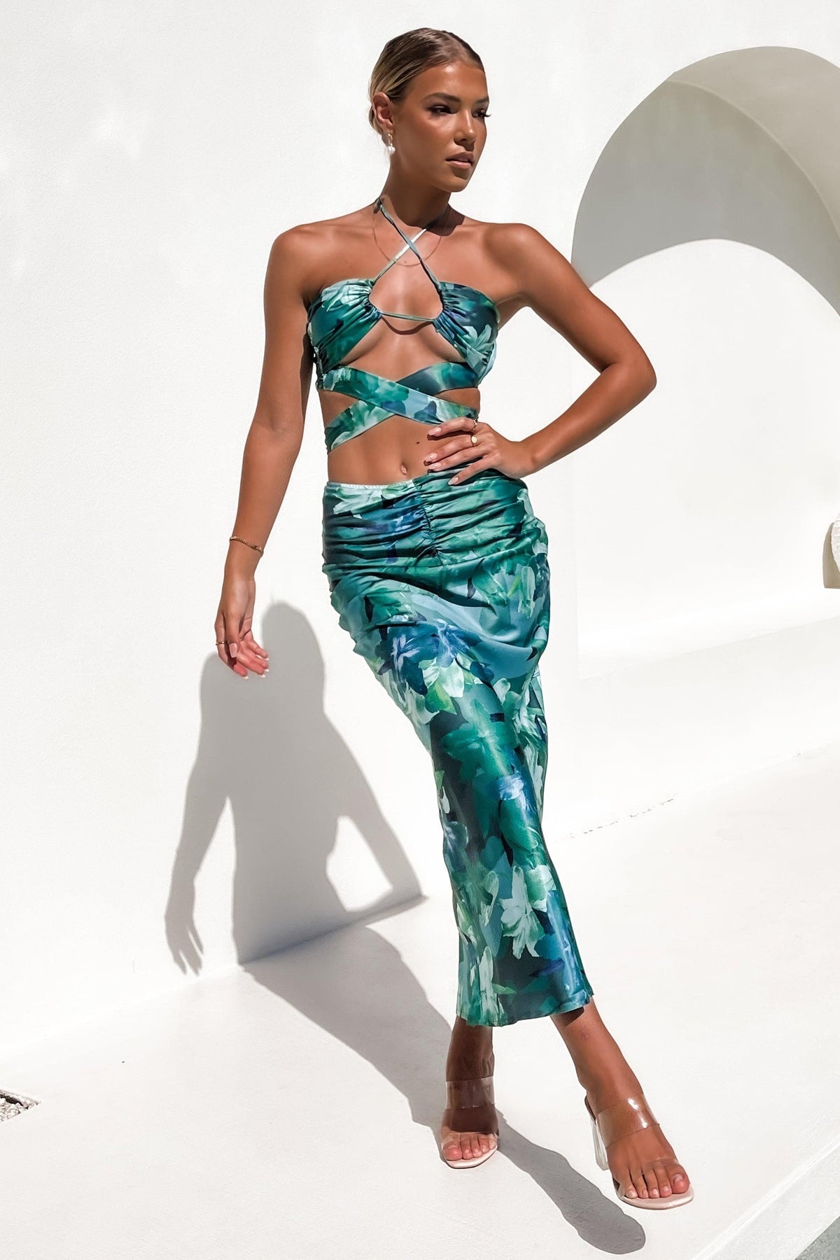 Haden Skirt, BOTTOMS, FLORAL, GREEN, MAXI DRESS, NEW ARRIVALS, POLYESTER, PRINT, Sale, SETS, SKIRTS, , Our New Haden Skirt is only $56.00-We Have The Latest Pants | Shorts | Skirts @ Mishkah Online Fashion Boutique-MISHKAH