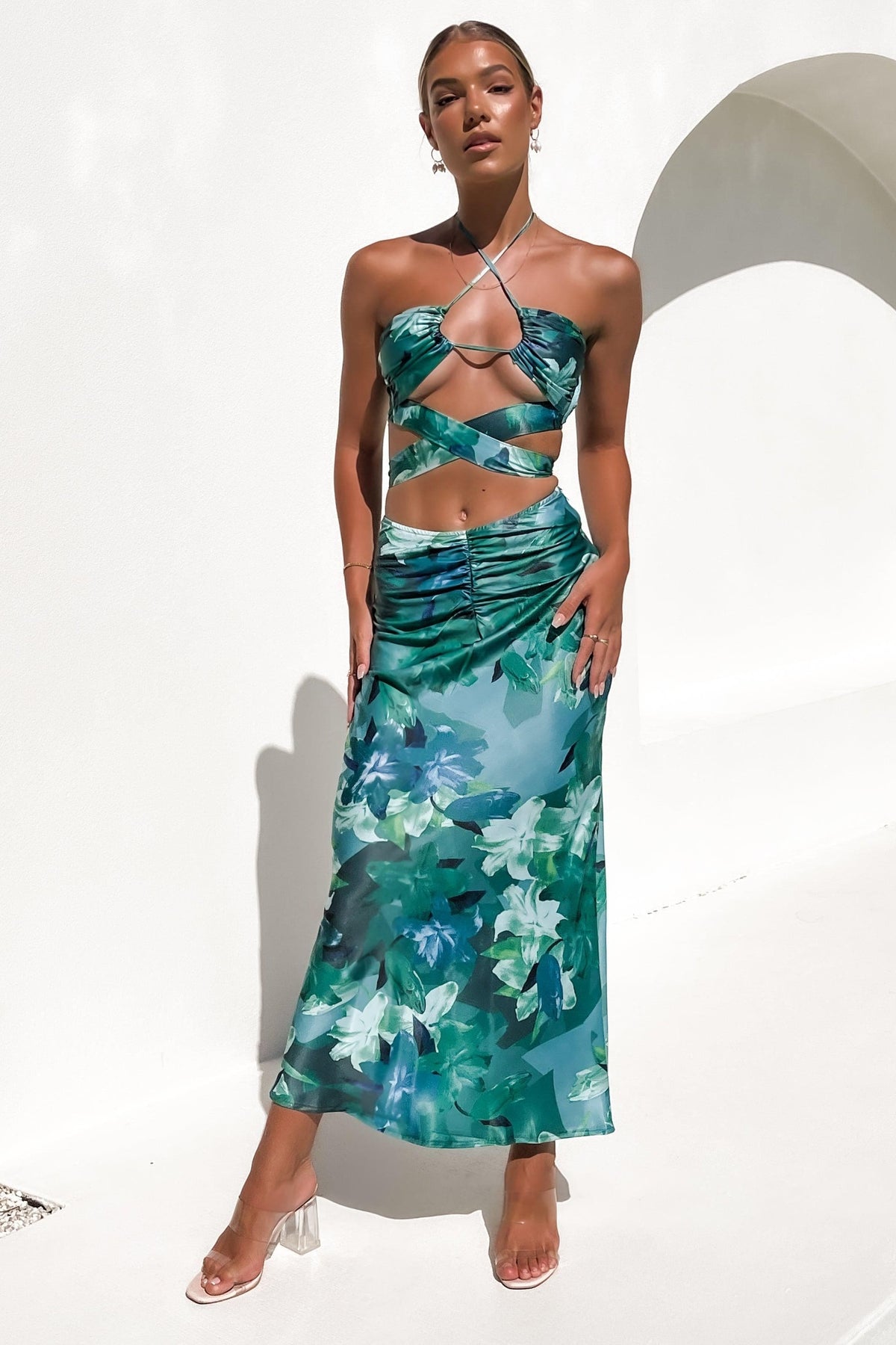 Haden Skirt, BOTTOMS, FLORAL, GREEN, MAXI DRESS, NEW ARRIVALS, POLYESTER, PRINT, Sale, SETS, SKIRTS, , Our New Haden Skirt is only $56.00-We Have The Latest Pants | Shorts | Skirts @ Mishkah Online Fashion Boutique-MISHKAH